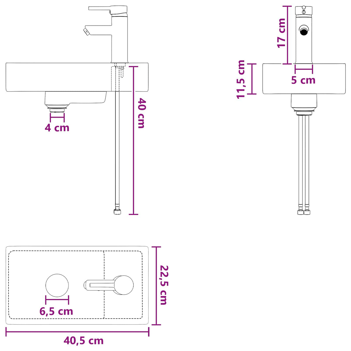 vidaXL Badkamer Waskom Chroom 40,5 x 22,5 x 11,5 cm Metaal