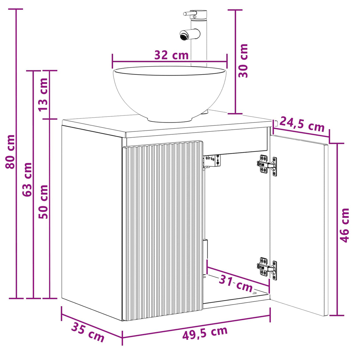 vidaXL Wandgemonteerde wastafelmeubel Wit 49,5 x 35 x 63 cm