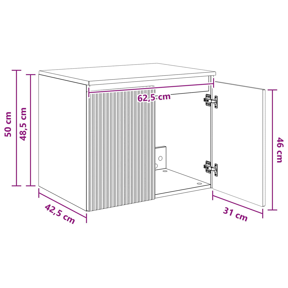 vidaXL Wand Gemonteerde Badkamerkast Wit 62,5 x 44,5 x 50 cm