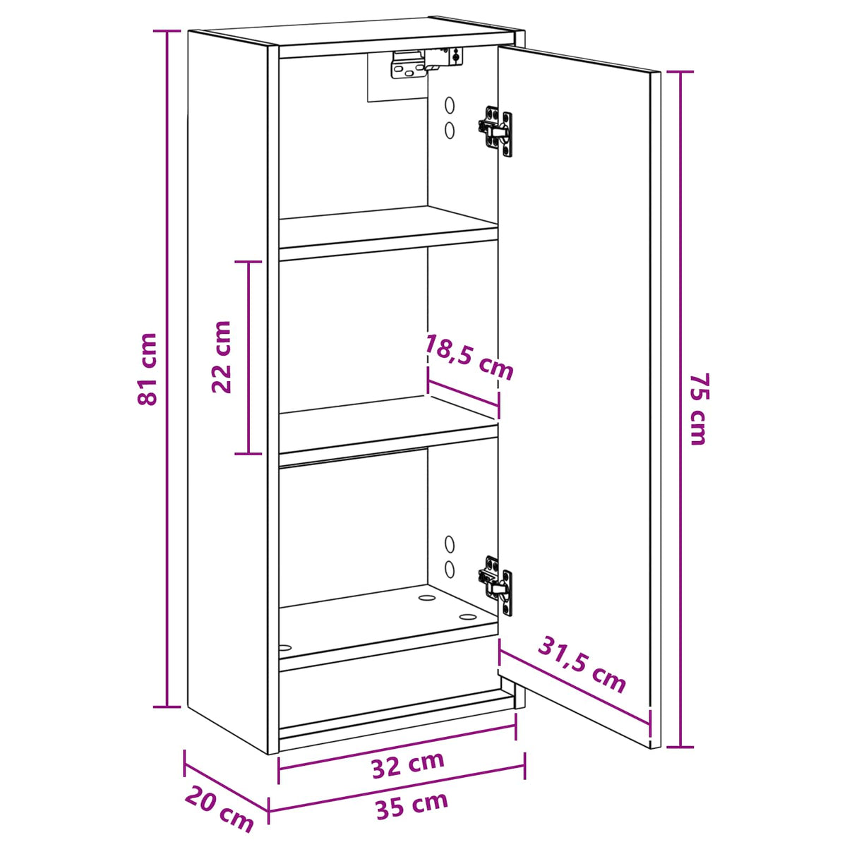 vidaXL Wandgemonteerde wastafelmeubel Wit 35 x 20 x 81 cm Bewerkt hout