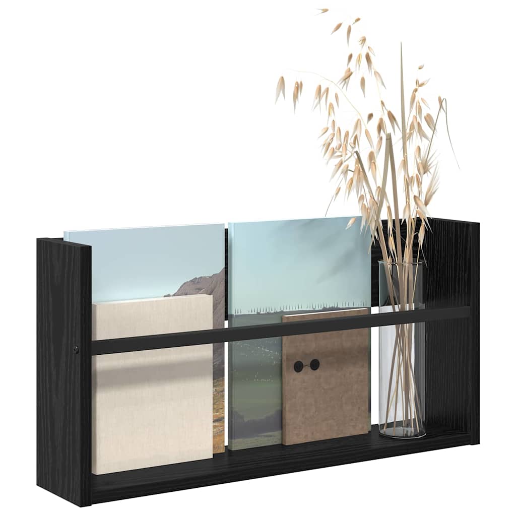 vidaXL Tijdschrift Rek Zwart Eiken 60 x 12 x 30 cm Bewerkt hout