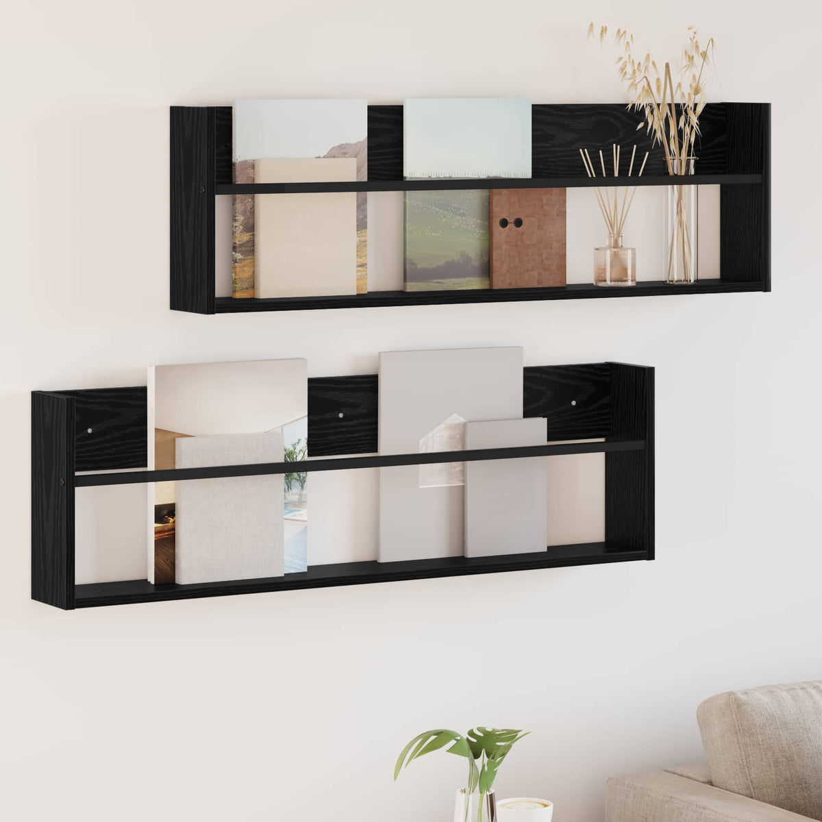 vidaXL Tijdschrift Rek Zwart Eiken 60 x 12 x 30 cm Bewerkt hout