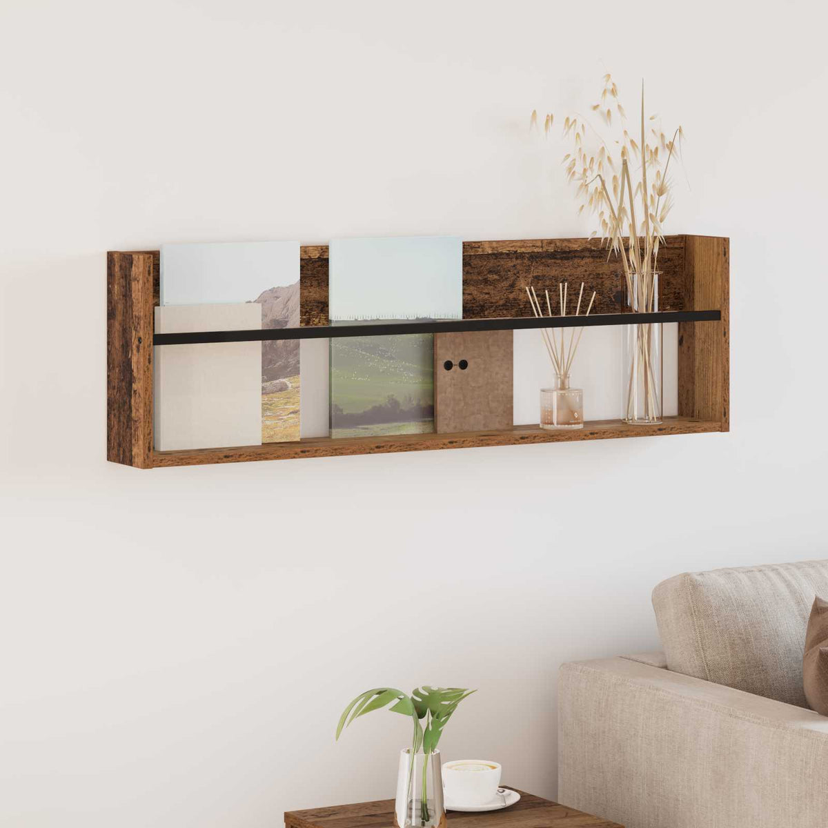 vidaXL Tijdschrift Rek Zwart Eiken 60 x 12 x 30 cm Bewerkt hout