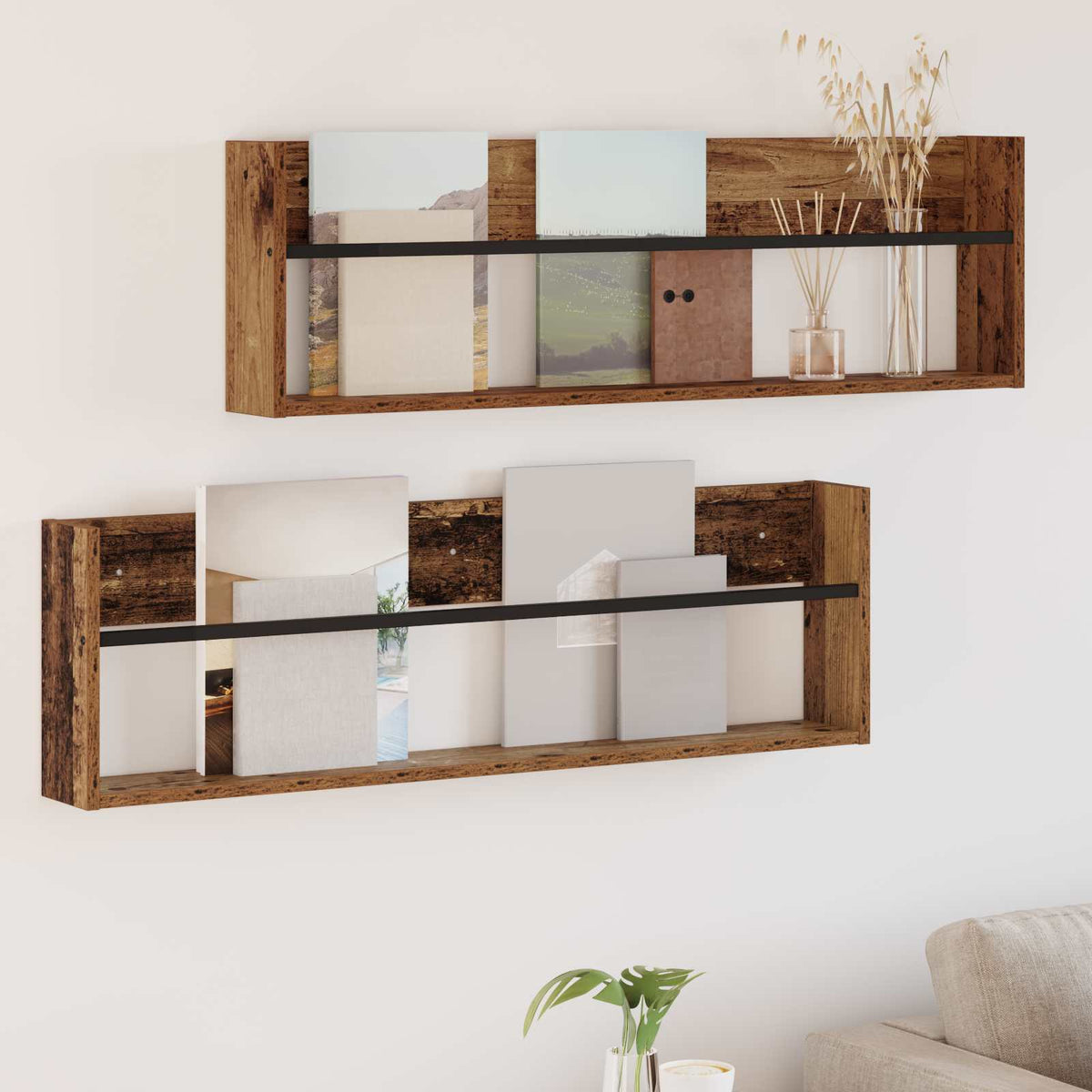 vidaXL Tijdschrift Rek Zwart Eiken 60 x 12 x 30 cm Bewerkt hout