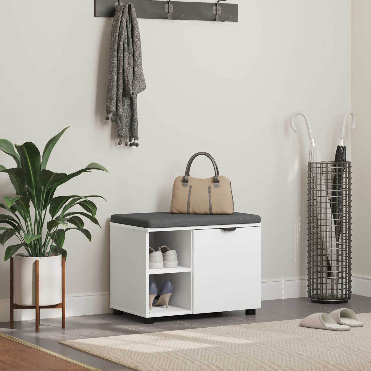vidaXL Halbank met kussen Effen Wit 60 x 38 x 46 cm