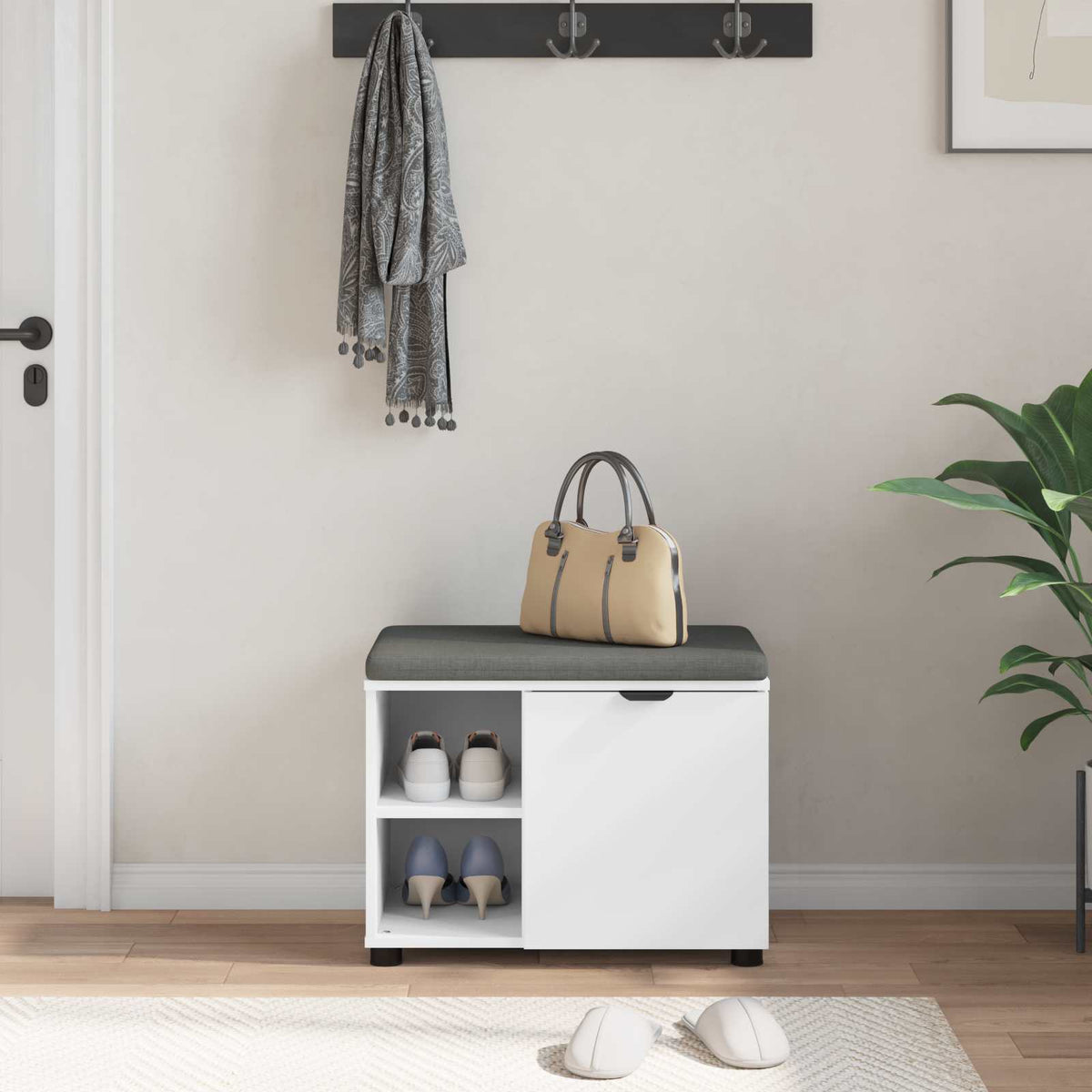 vidaXL Halbank met kussen Effen Wit 60 x 38 x 46 cm