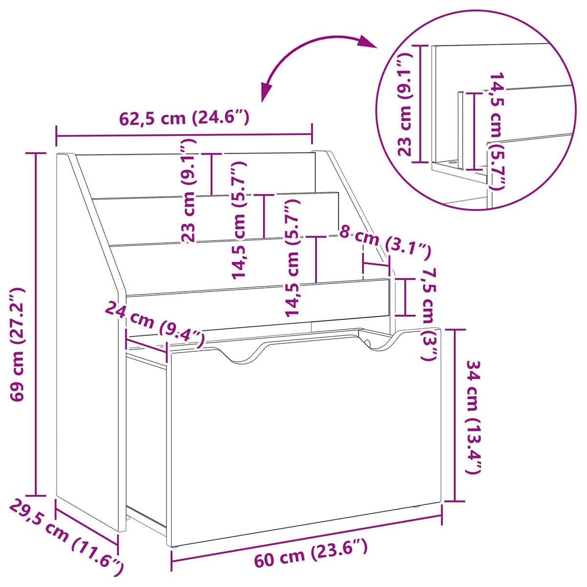 vidaXL Kinderen Boekenkast met lade Wit 60 x 29,5 x 69 cm Bewerkt hout