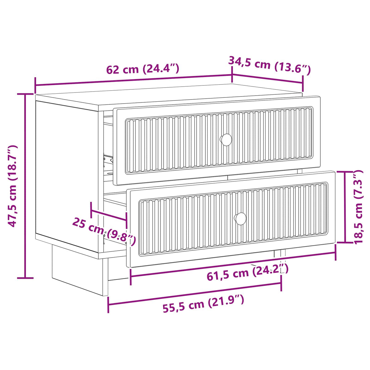 vidaXL Nachtkastje met lade Zwart 62 x 34,5 x 47,5 cm Bewerkt hout