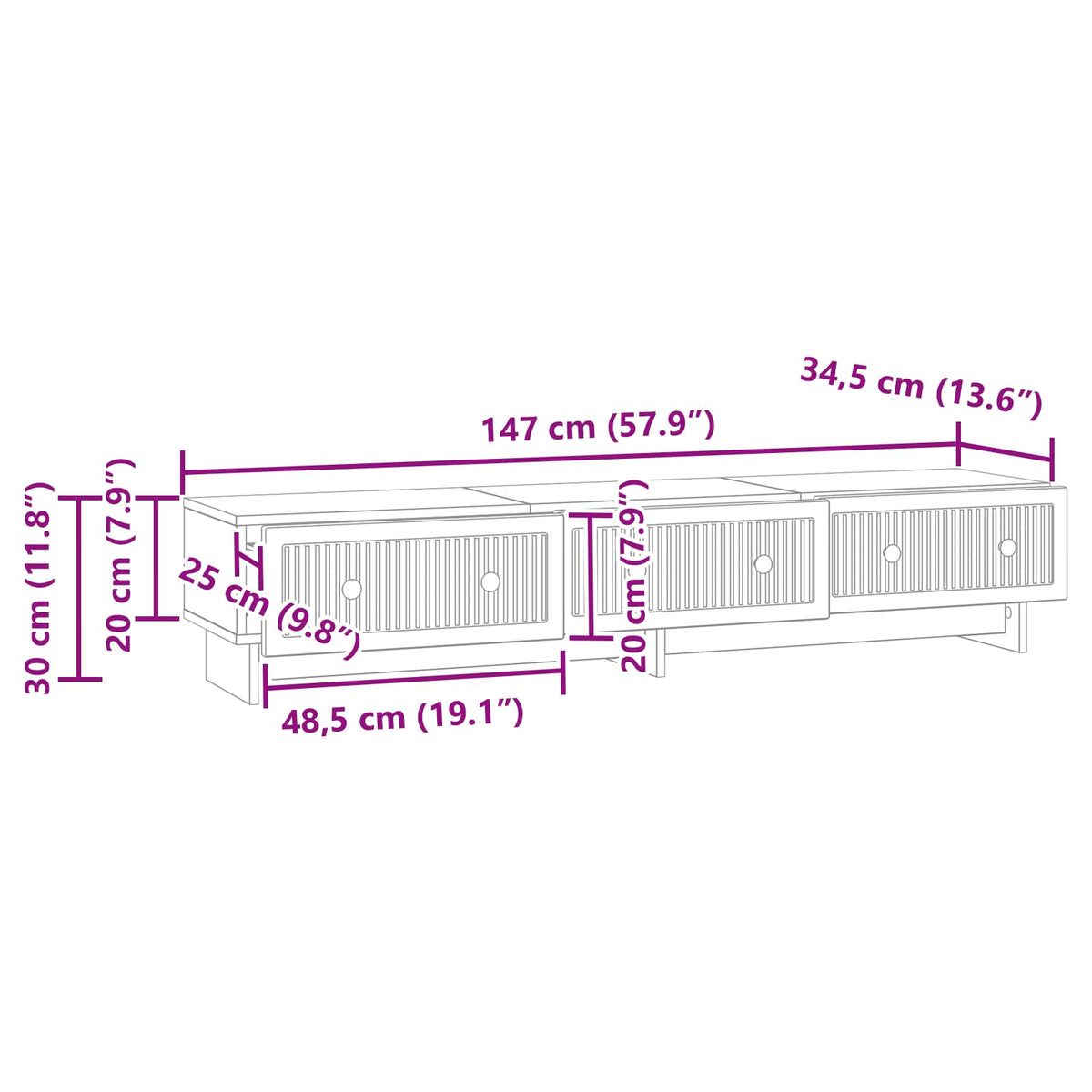vidaXL TV-kast met lade Zwart 147 x 34,5 x 30 cm Bewerkt hout