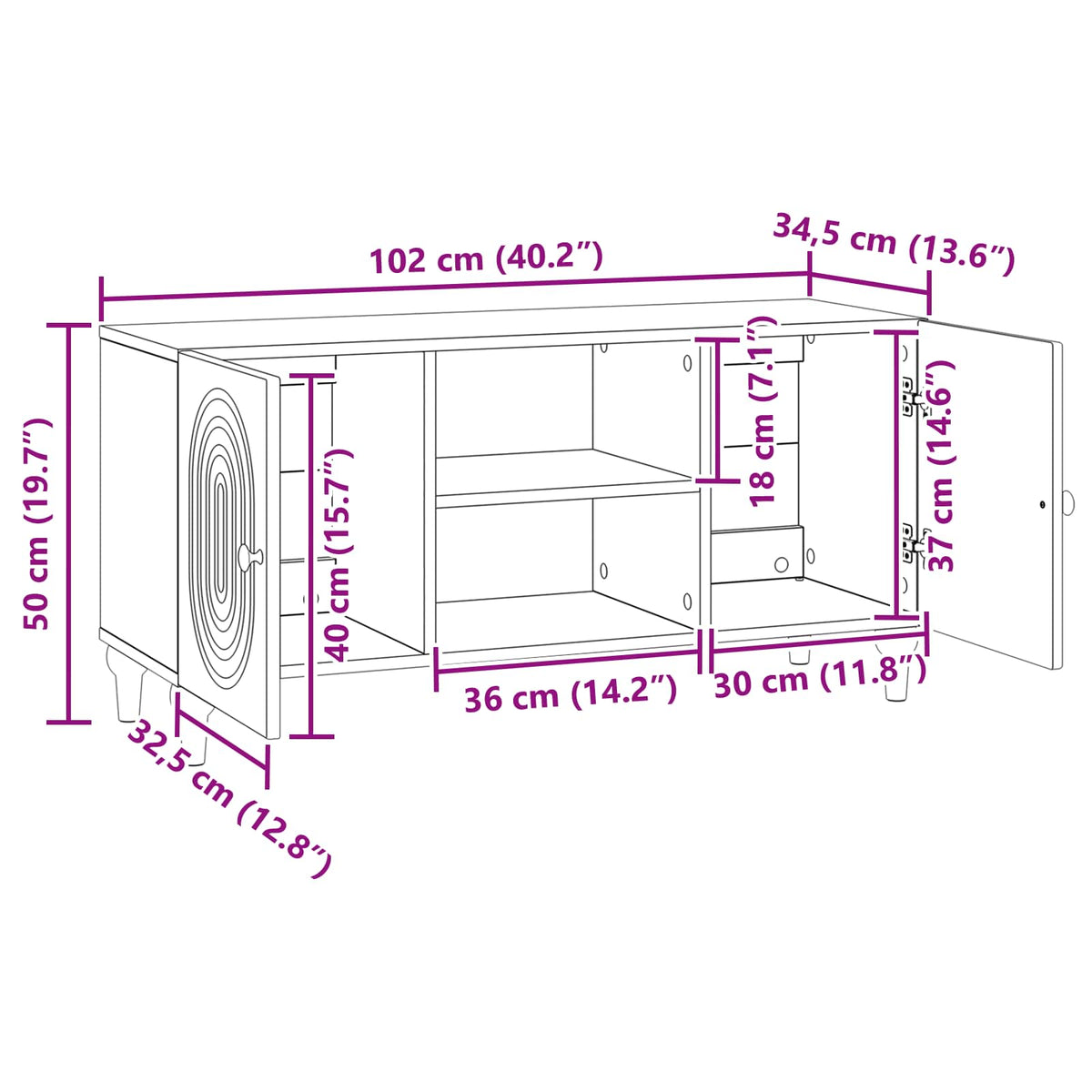 vidaXL TV-kast Zwart 102 x 34,5 x 50 cm Bewerkt hout