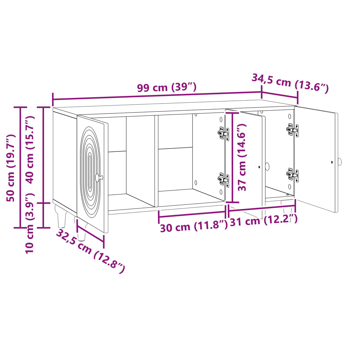 vidaXL TV-kast Zwart 99 x 34,5 x 50 cm Bewerkt hout