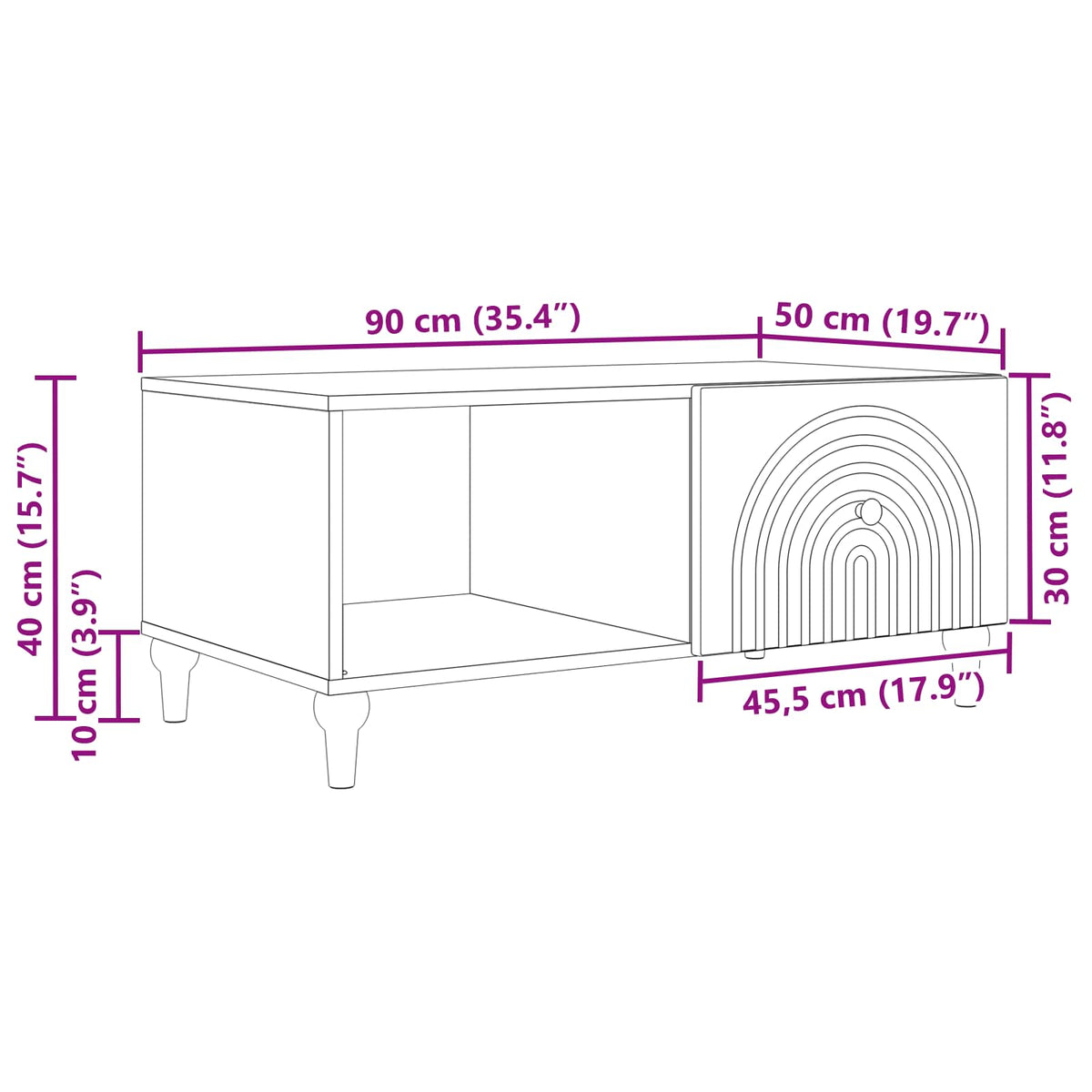 vidaXL Salontafel Zwart 90 x 50 x 40 cm Bewerkt hout