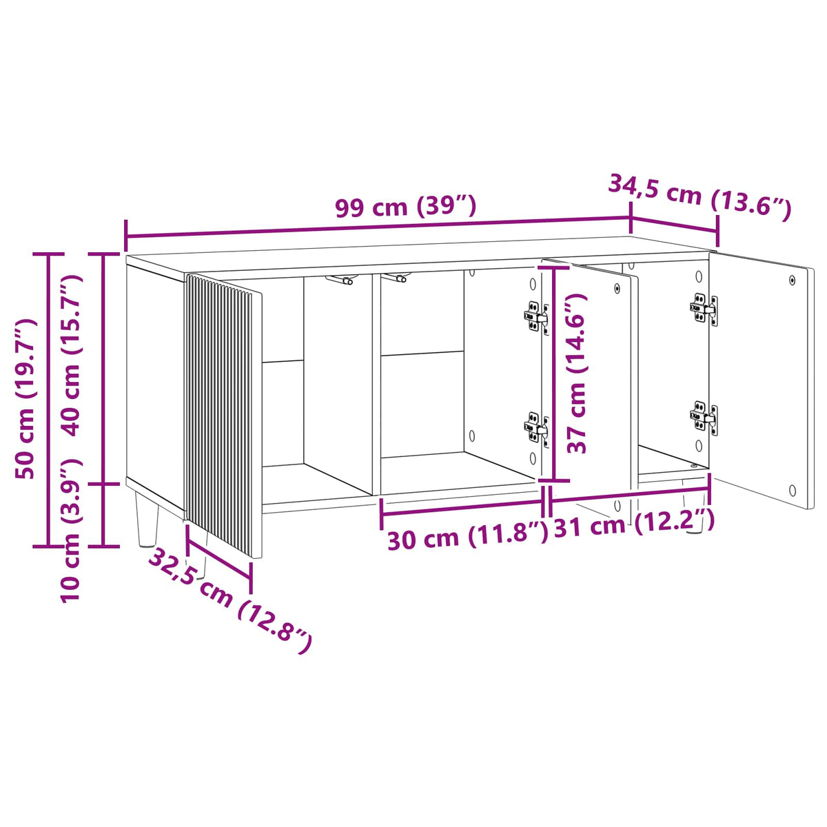 vidaXL TV-kast Zwart 99 x 34,5 x 50 cm Bewerkt hout