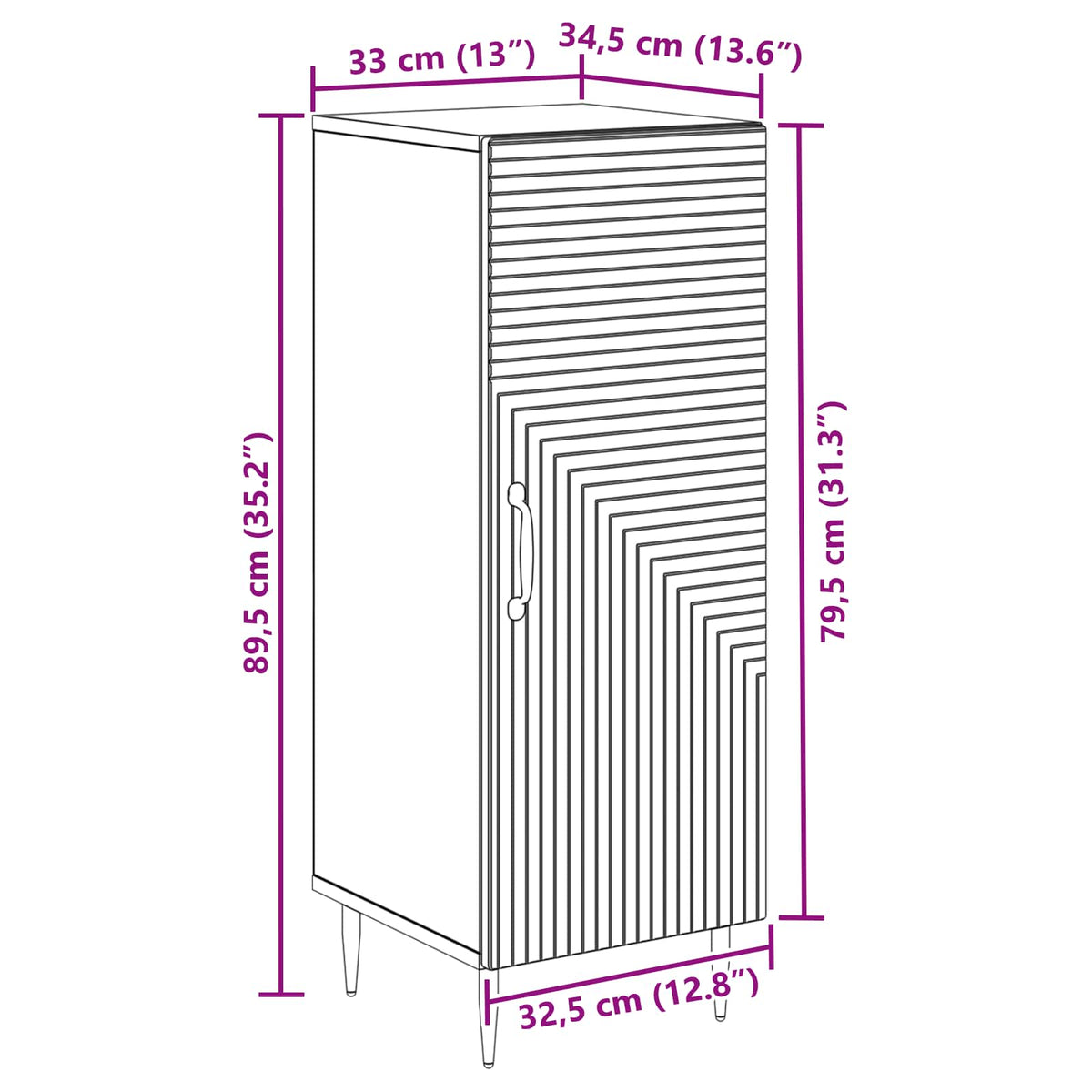 vidaXL Dressoir Zwart 33 x 34,5 x 89,5 cm Bewerkt hout