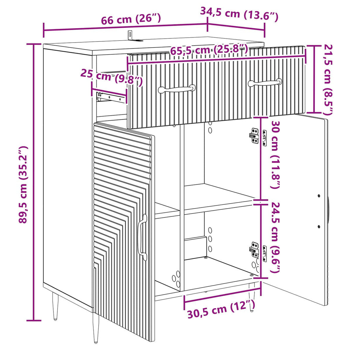 vidaXL Dressoir met lade Zwart 66 x 34,5 x 89,5 cm Bewerkt hout