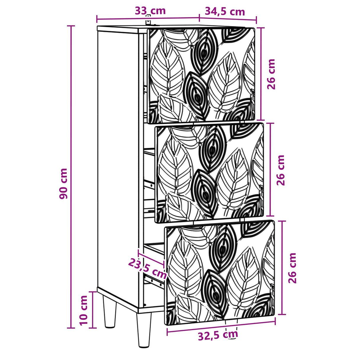 vidaXL Ladenkast Wit 33 x 34,5 x 90 cm Bewerkt hout