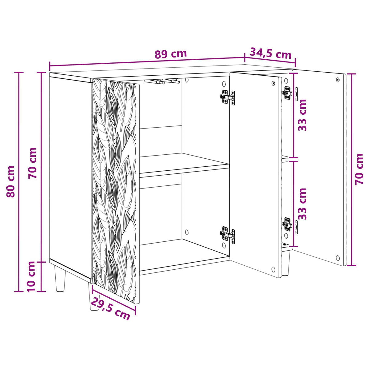 vidaXL Dressoir Wit 89 x 34,5 x 80 cm Bewerkt hout