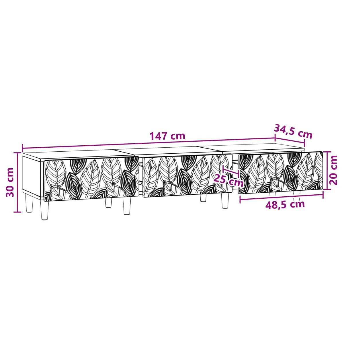 vidaXL TV-kast 147 x 34,5 x 30 cm Wit Bewerkt hout