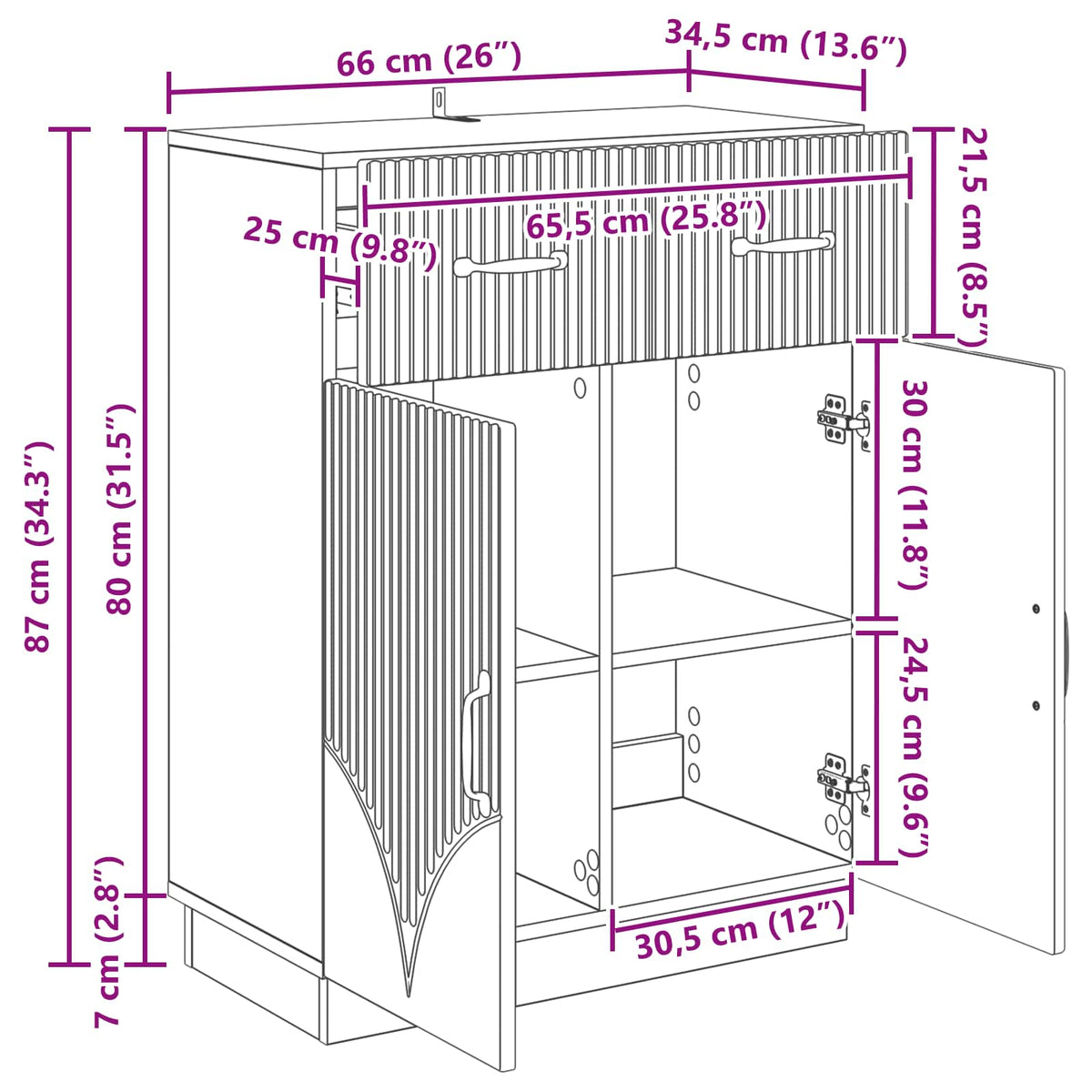 vidaXL Dressoir met lade Zwart 66 x 34,5 x 87 cm Bewerkt hout