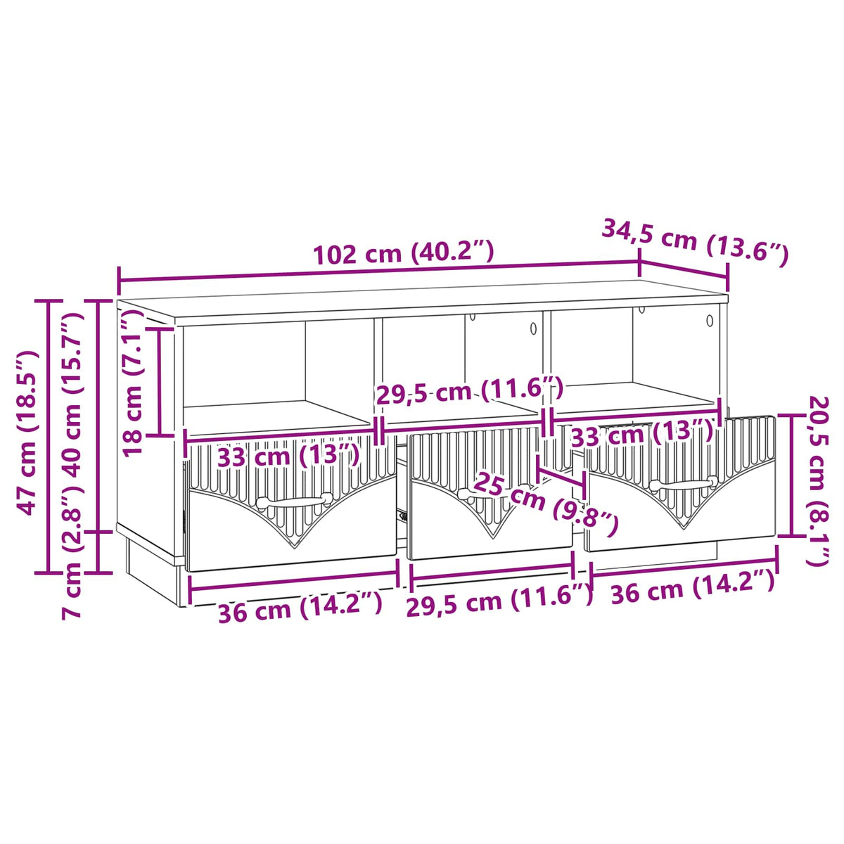 vidaXL TV-kast met lade Zwart 102 x 34,5 x 47 cm Bewerkt hout