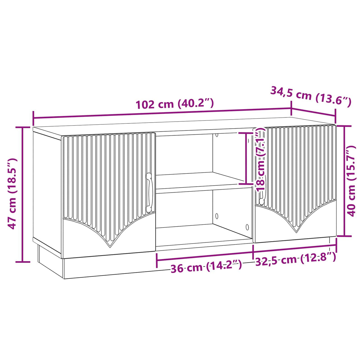vidaXL TV-kast Zwart 102 x 34,5 x 47 cm Bewerkt hout