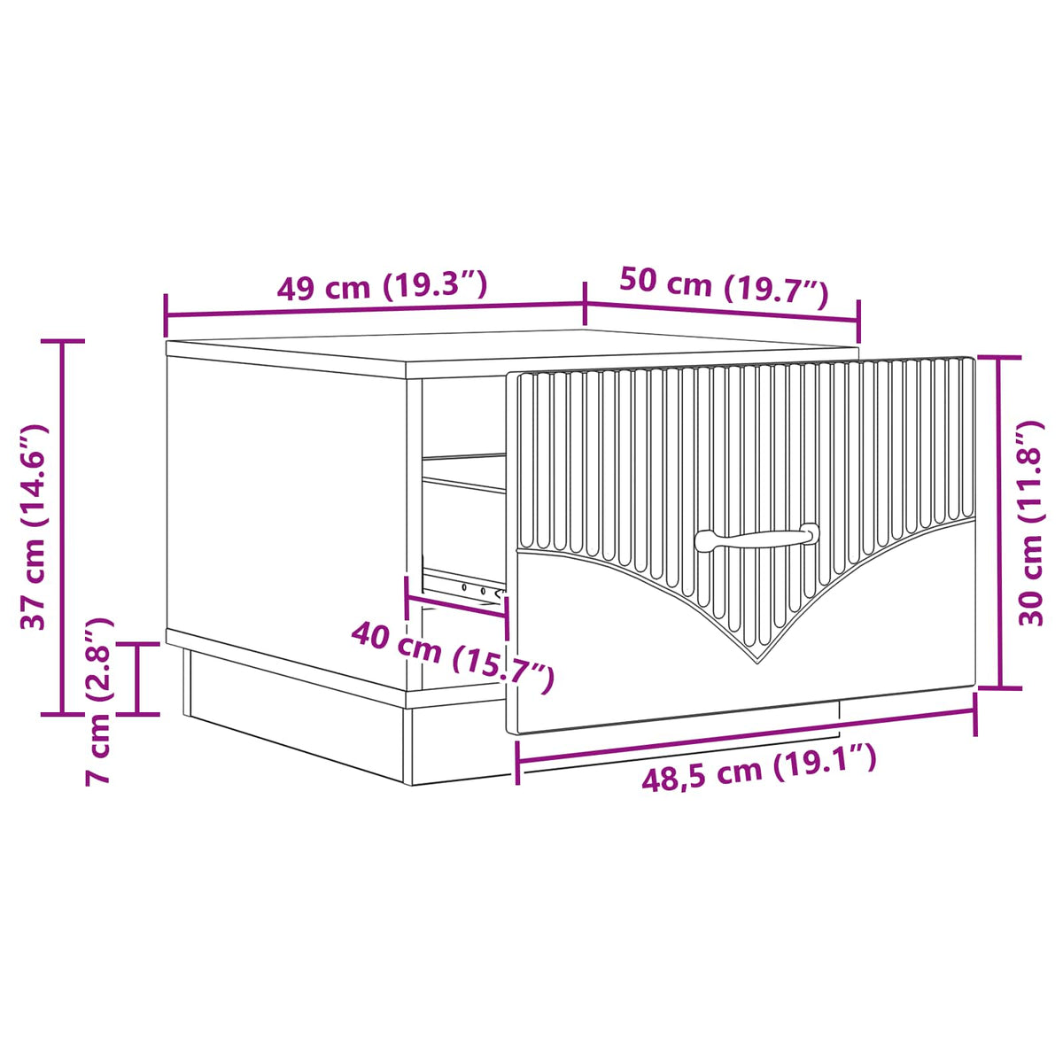 vidaXL Salontafel met lade Zwart 49 x 50 x 37 cm Bewerkt hout