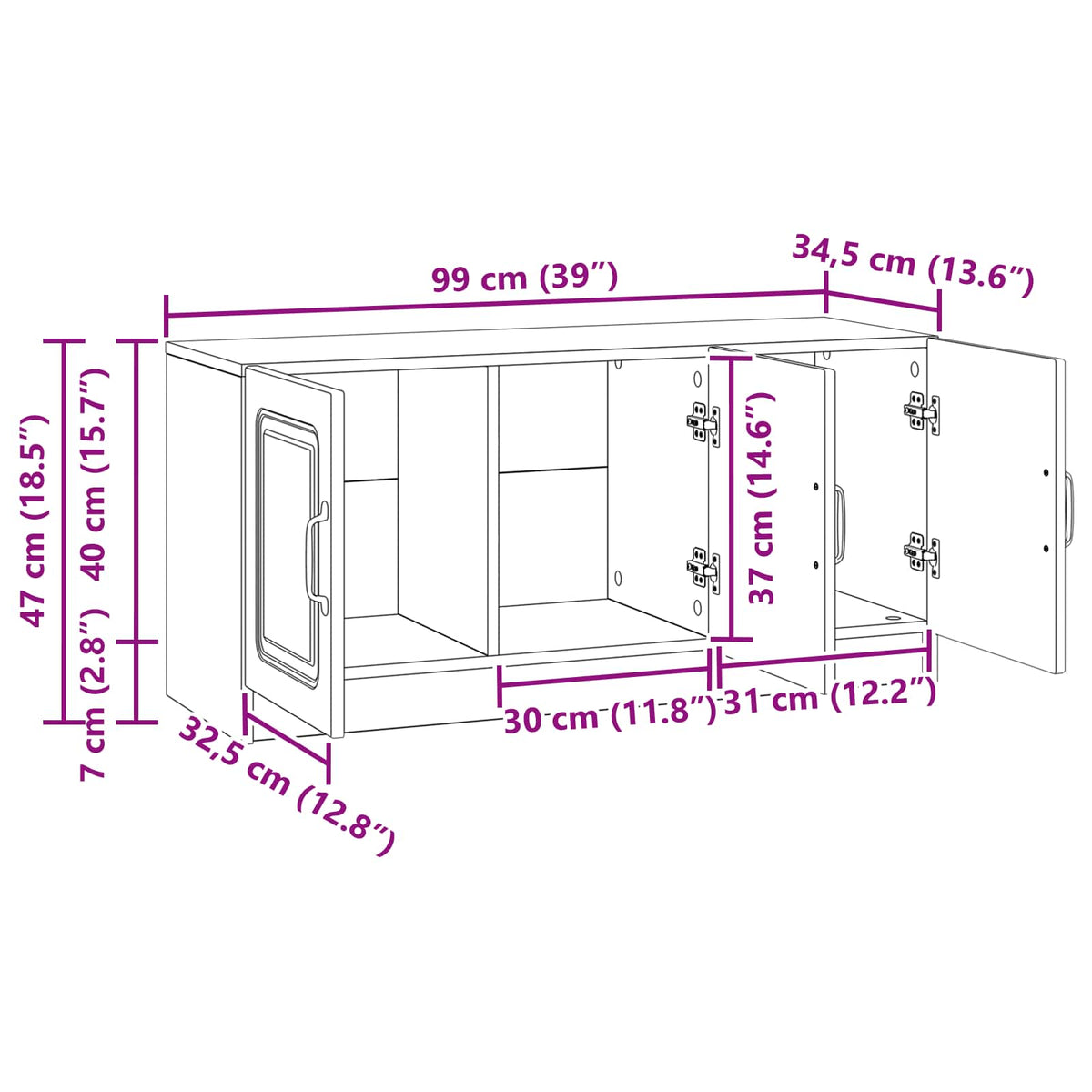 vidaXL TV-kast Zwart 99 x 34,5 x 47 cm Bewerkt hout