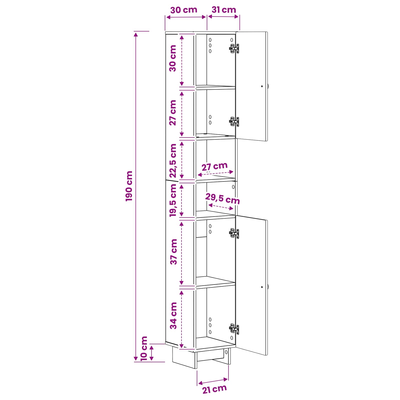 vidaXL Badkamerkast met Open Plank EDE Wit 30 x 31 x 190 cm
