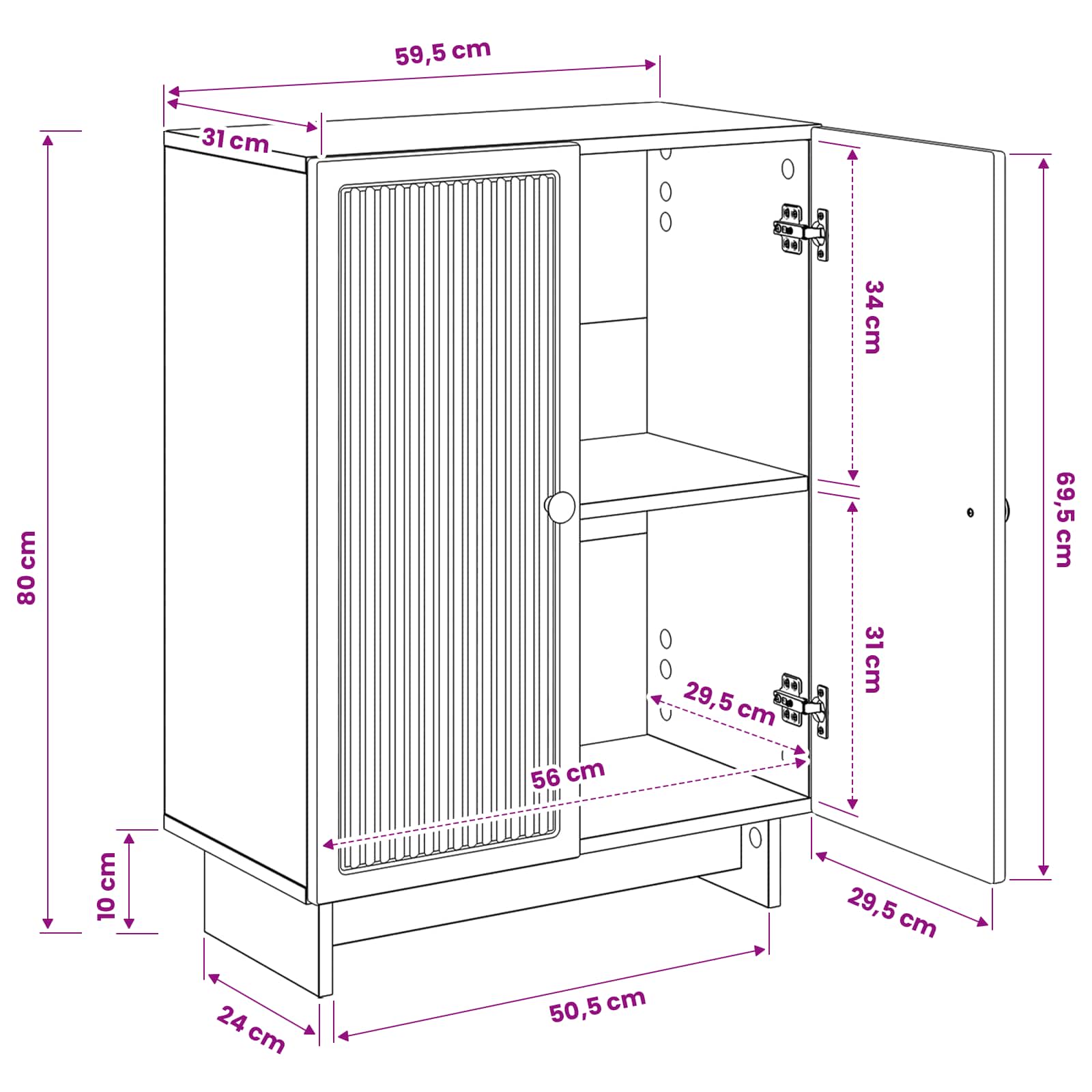 vidaXL Badkamer Opbergkast EDE Wit 59,5 x 31 x 80 cm Bewerkt hout