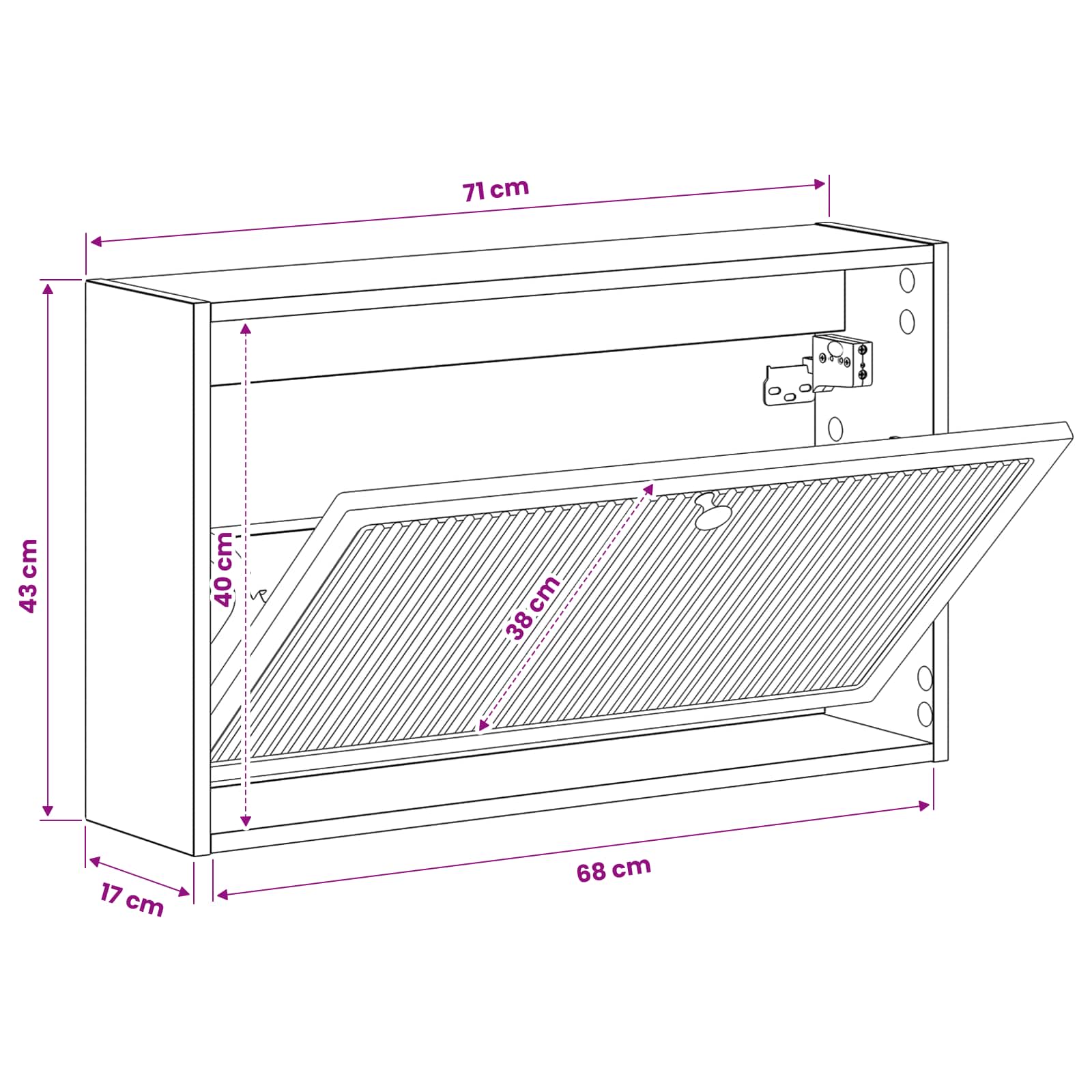 vidaXL Wandgemonteerde Schoenkast EDE 71 x 17 x 43 cm Bewerkt hout Wit