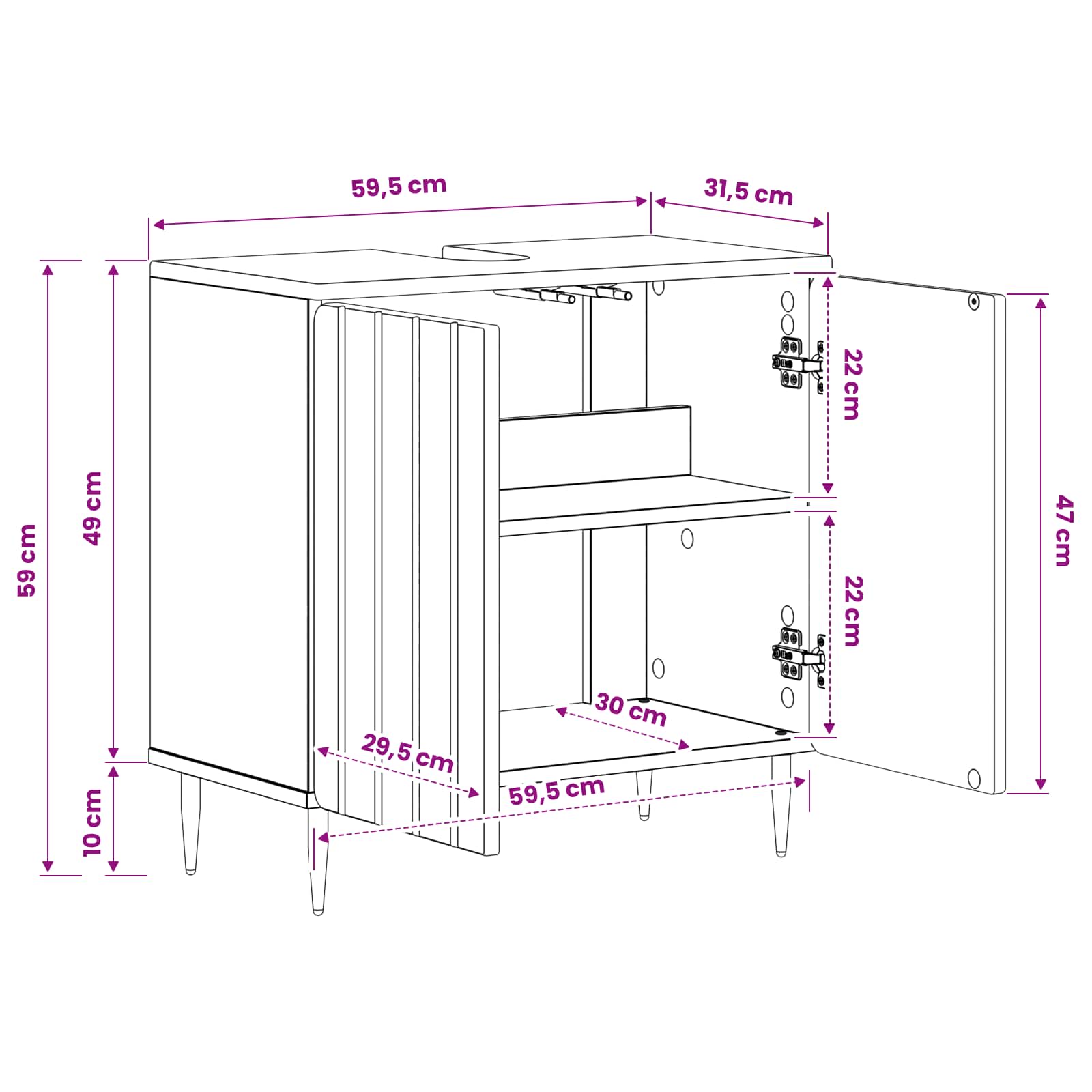 vidaXL Badkamer wastafelkast ZWOLLE Wit 59,5 x 31,5 x 59 cm