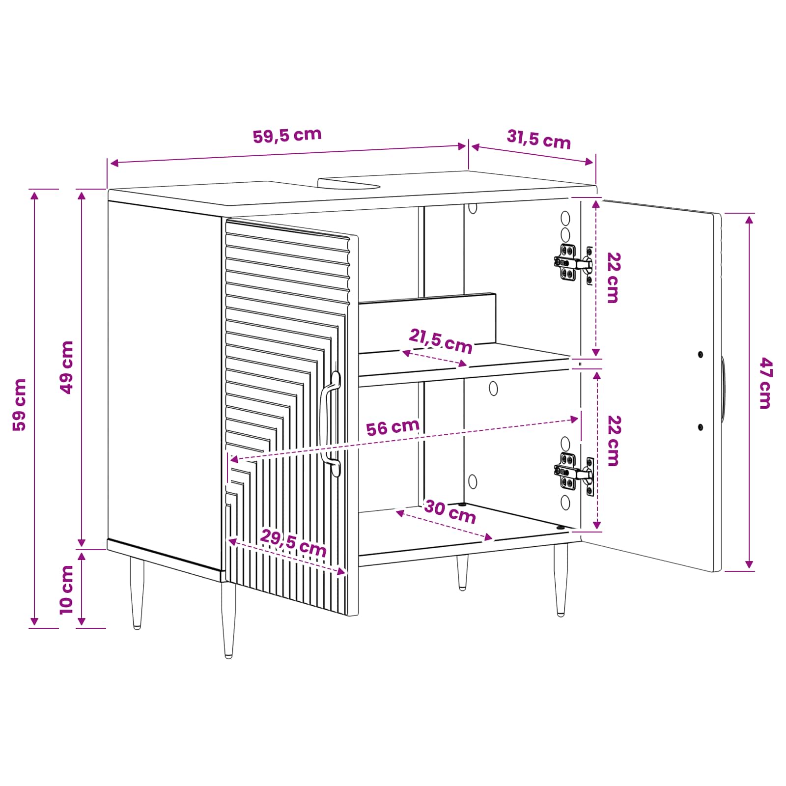 vidaXL Badkamer wastafelkast HAARLEM Wit 59,5 x 31,5 x 59 cm