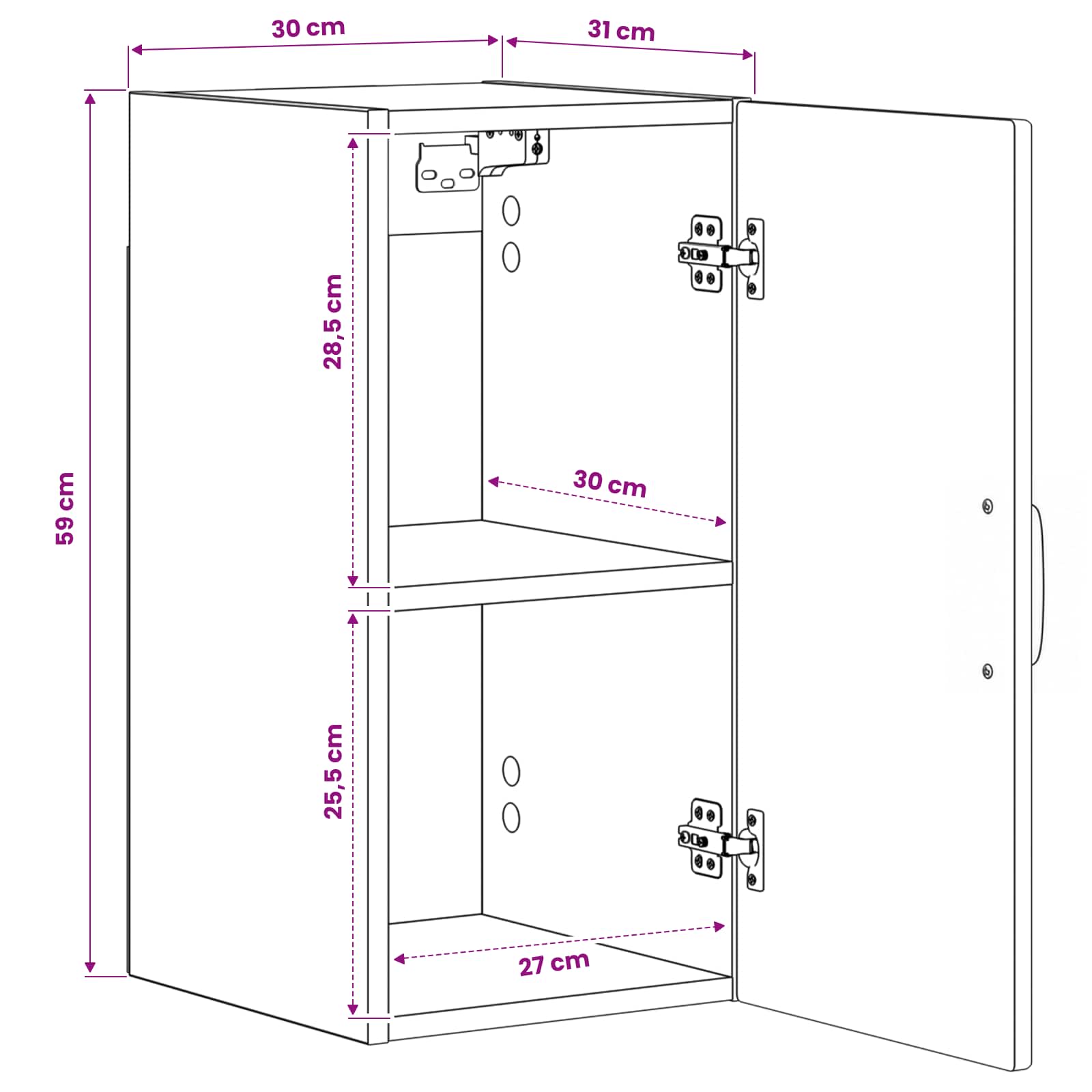 vidaXL Badkamer wandkast HAARLEM Wit 30 x 31 x 59 cm Bewerkt hout