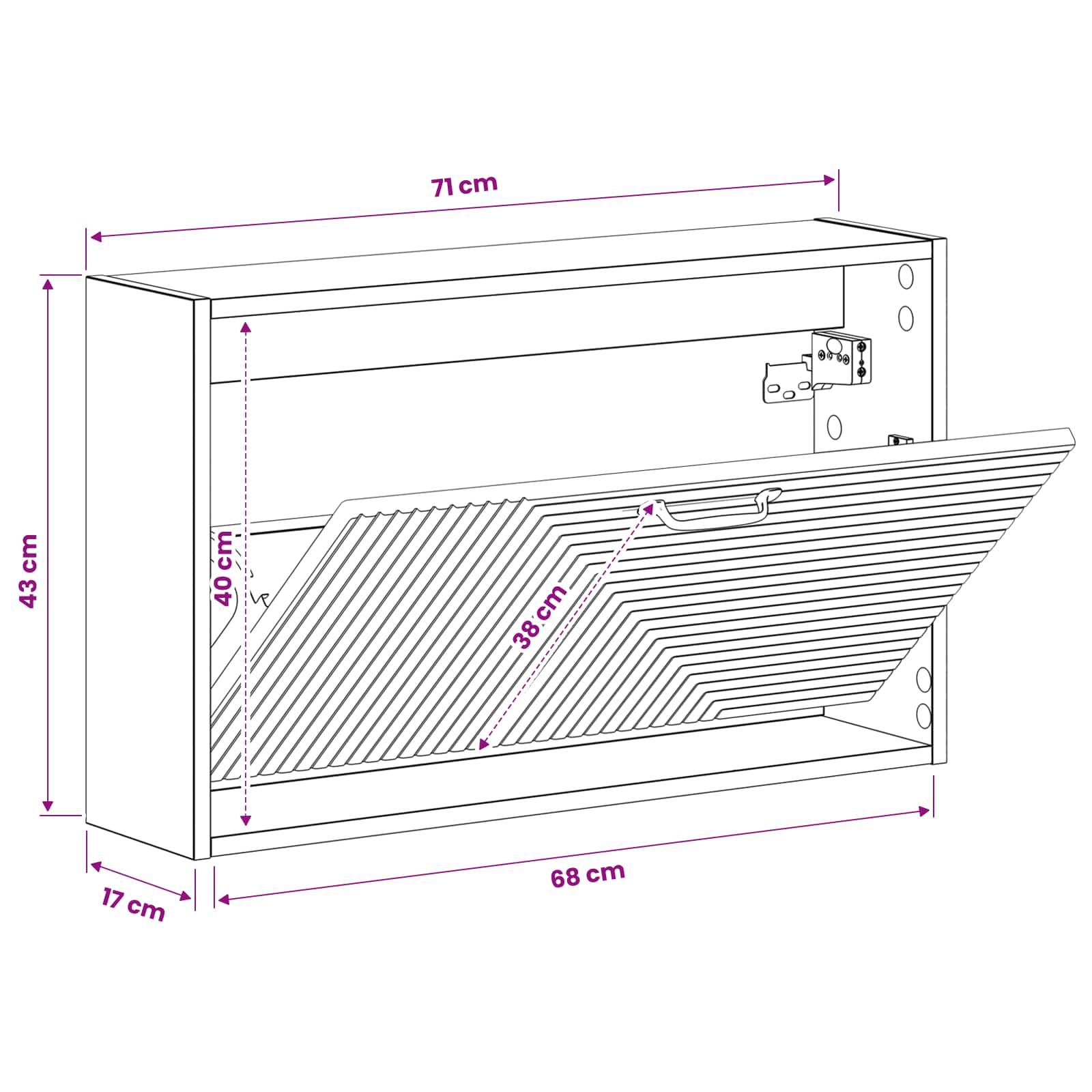 vidaXL Wandgemonteerde Schoenkast HAARLEM 71 x 17 x 43 cm Bewerkt hout