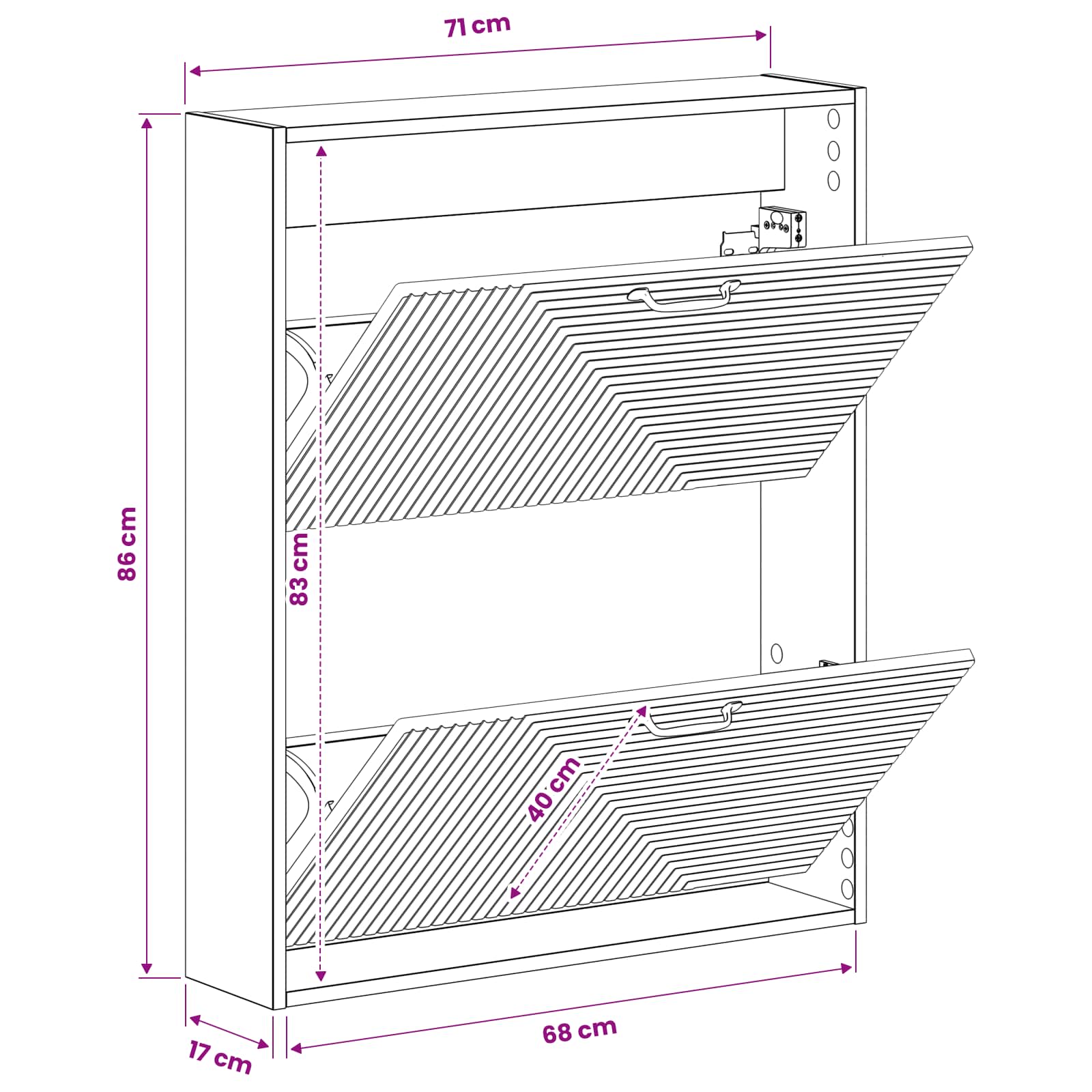 vidaXL Wandgemonteerde Schoenkast HAARLEM 71 x 17 x 86 cm Bewerkt hout
