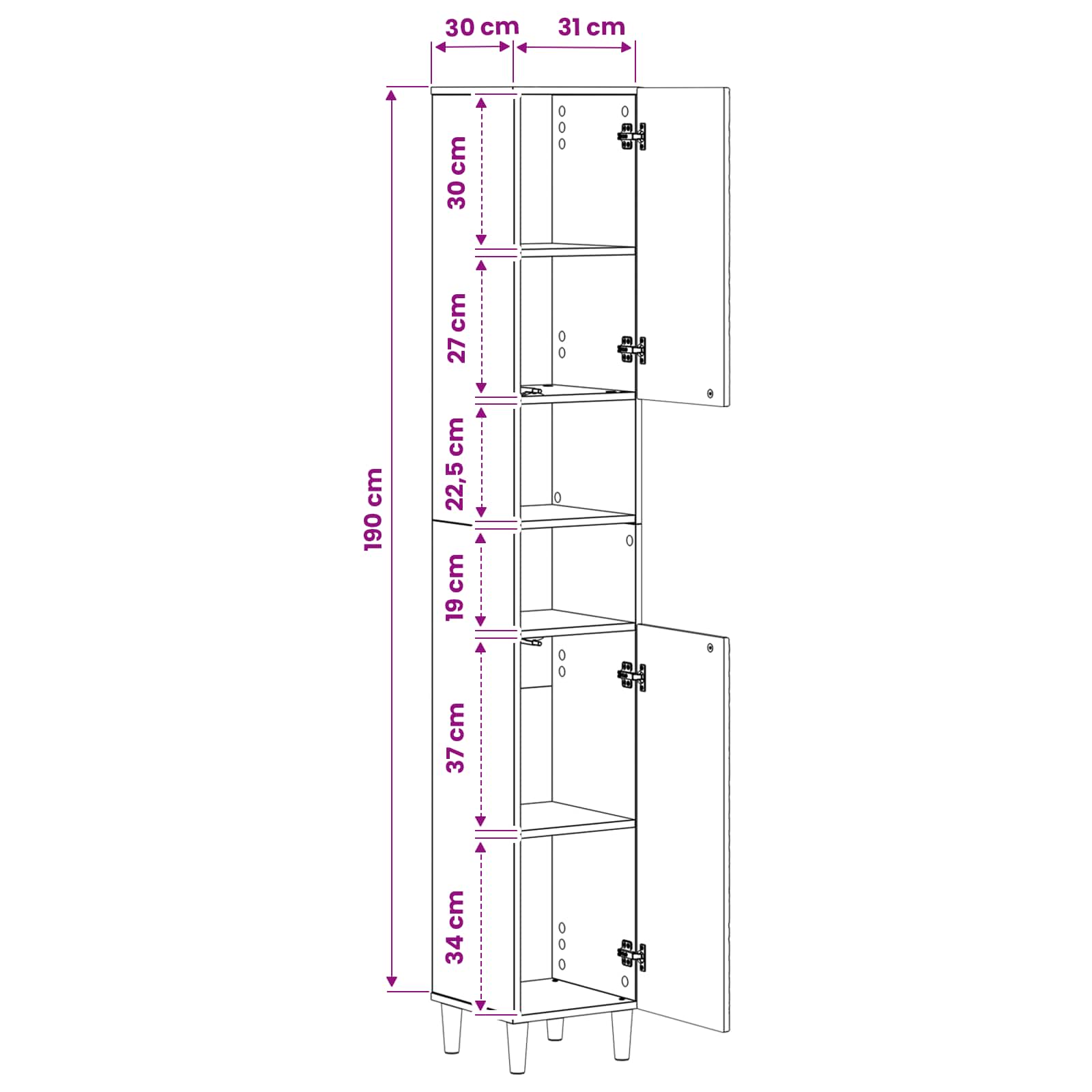 vidaXL Badkamerkast met Open Plank DELFT Wit 30 x 31 x 190 cm