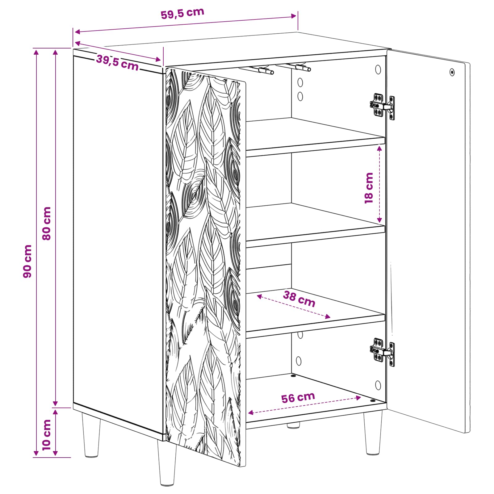 vidaXL Schoenenkast DELFT 59,5 x 39,5 x 90 cm Bewerkt hout Wit