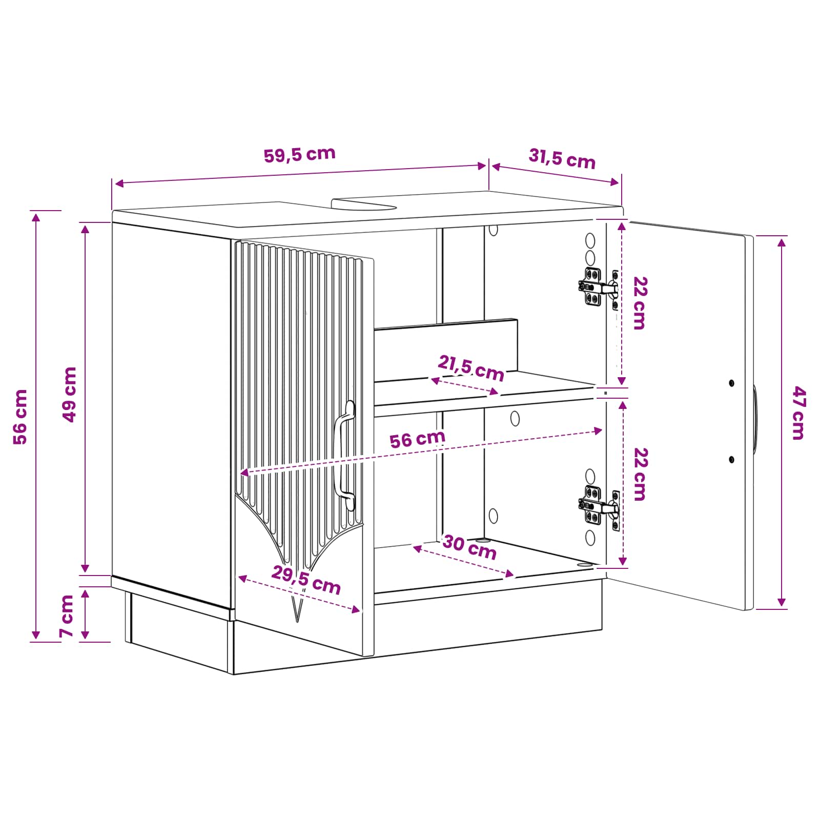 vidaXL Badkamer wastafelkast HOORN Wit 59,5 x 31,5 x 56 cm