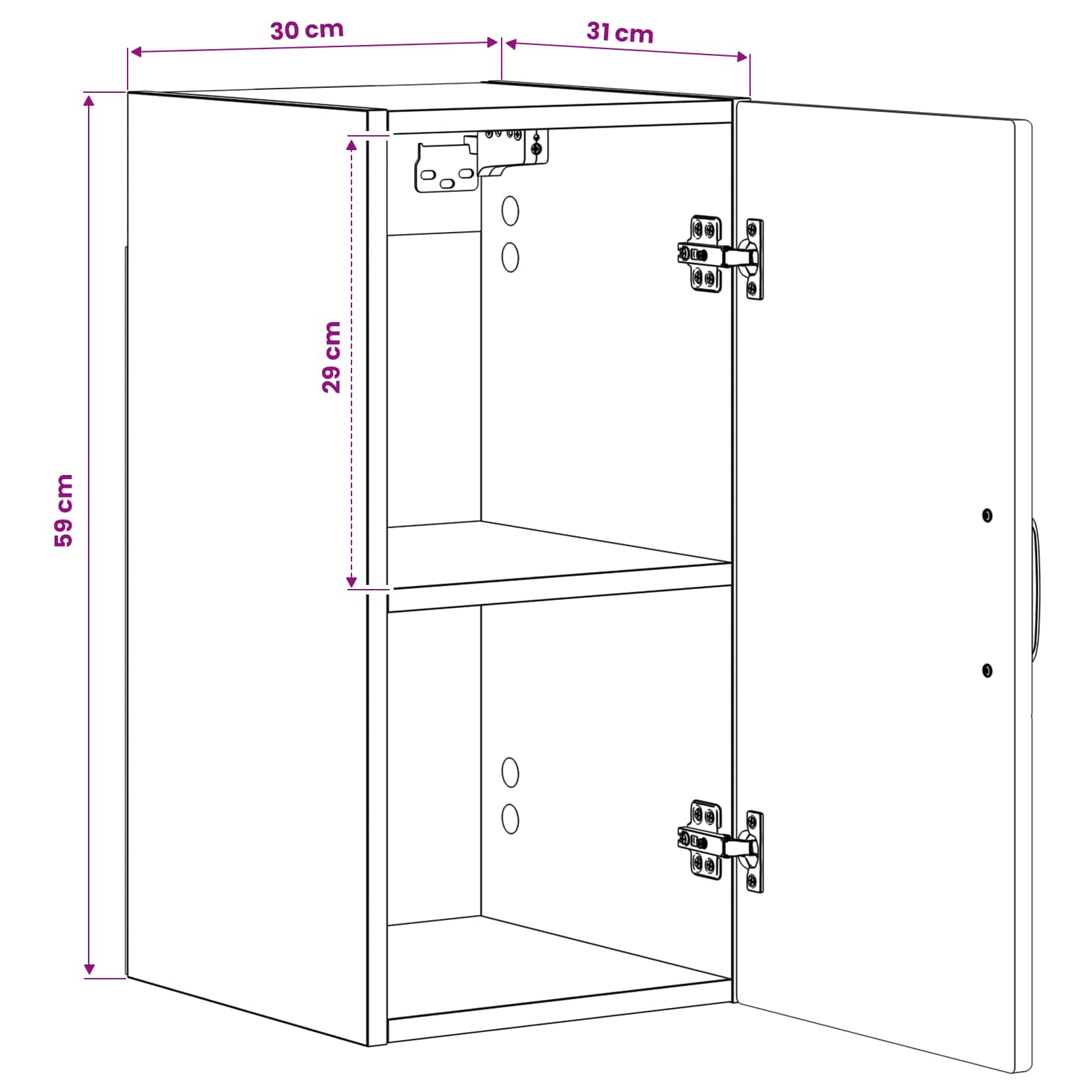vidaXL Badkamer wandkast HOORN Wit 30 x 31 x 59 cm Bewerkt hout
