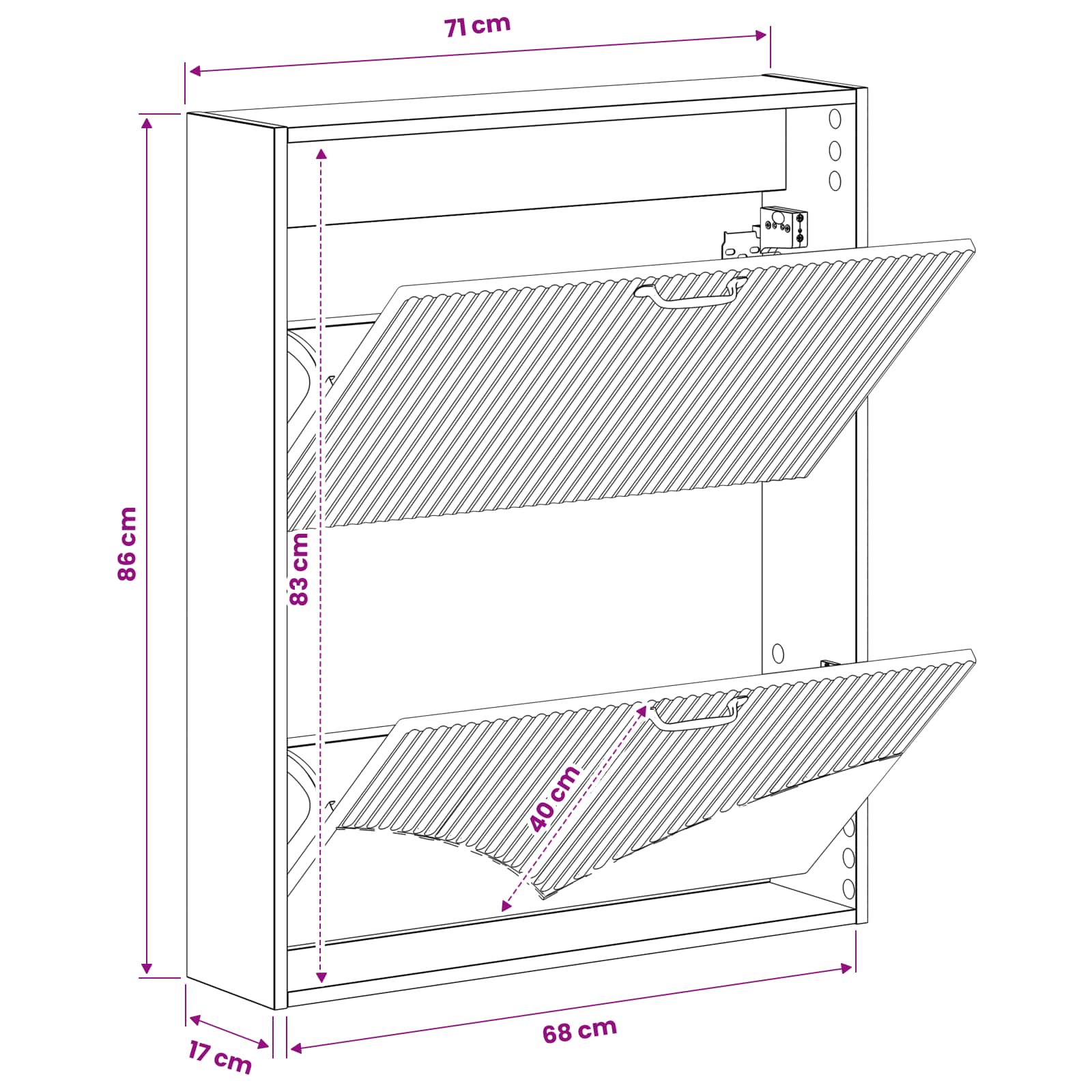 vidaXL Wandgemonteerde Schoenkast HOORN 71 x 17 x 86 cm Bewerkt hout