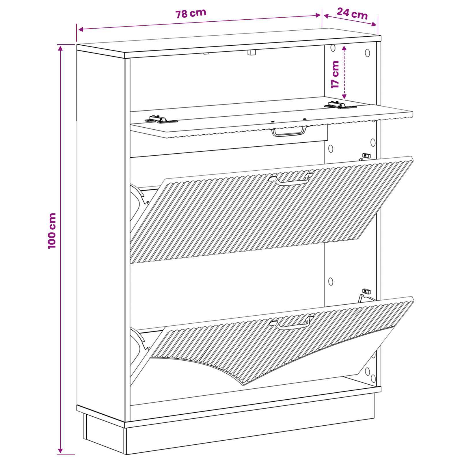 vidaXL Schoenenkast HOORN 78 x 24 x 100 cm Bewerkt hout Wit