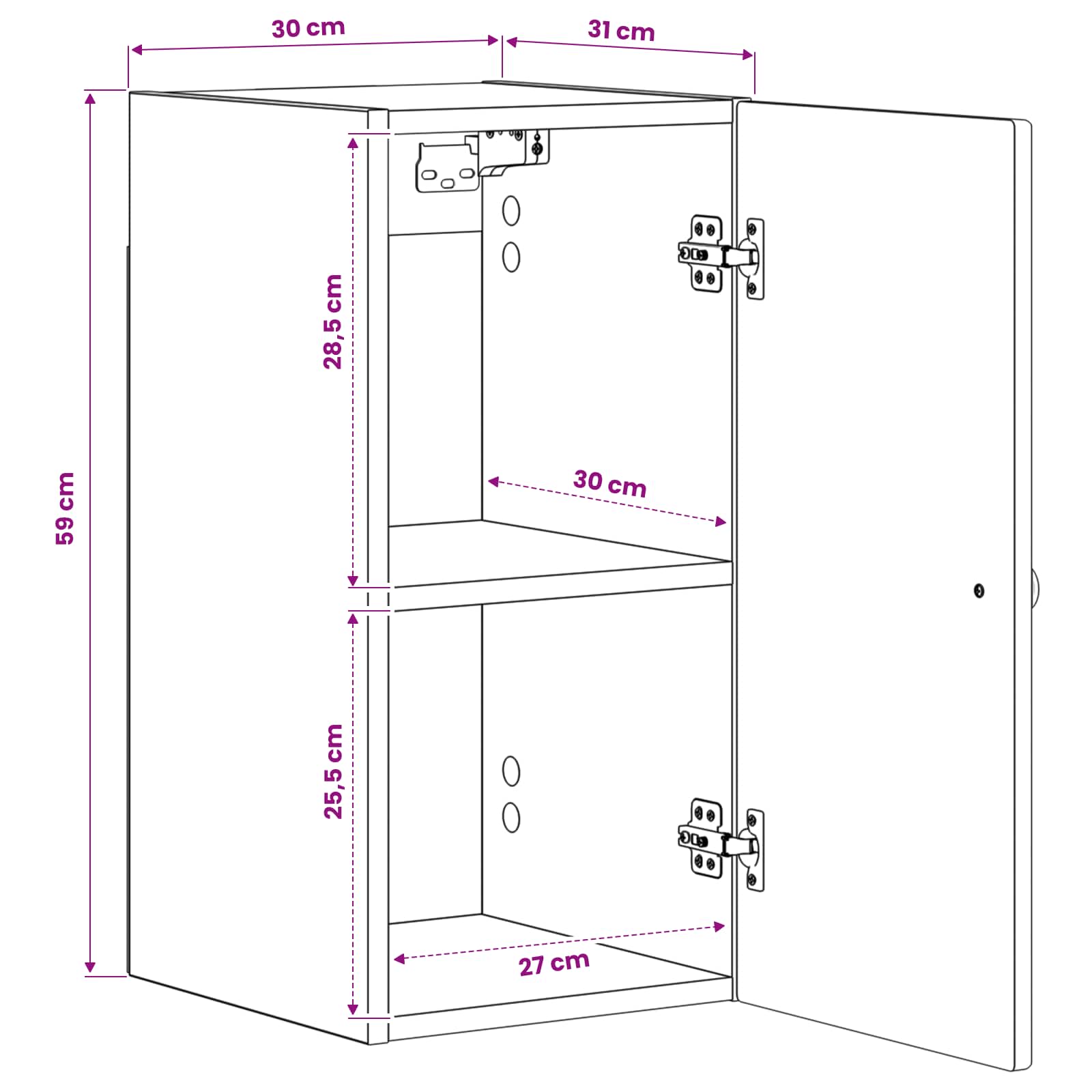 vidaXL Badkamer wandkast BREDA Wit 30 x 31 x 59 cm Bewerkt hout