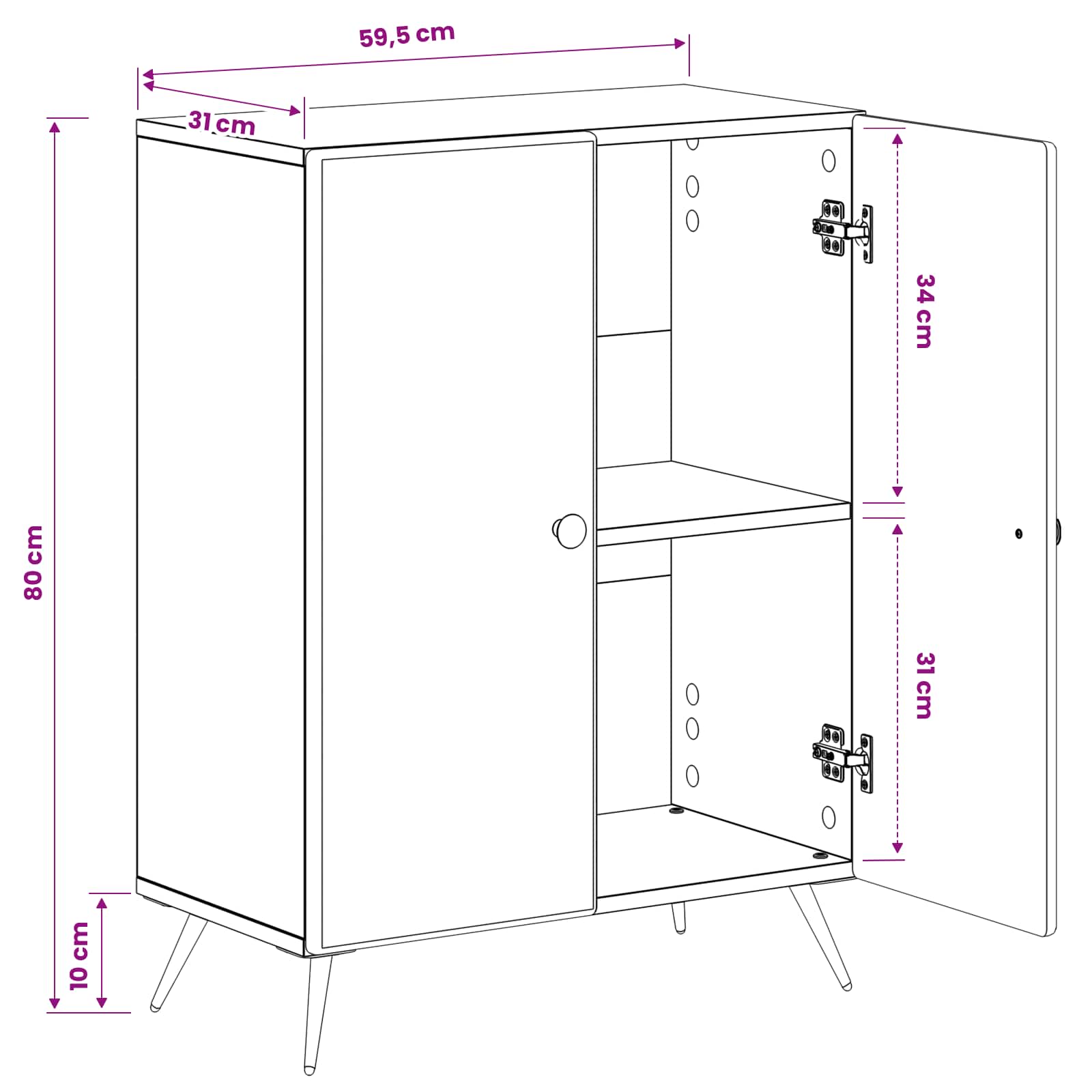 vidaXL Badkamer Opbergkast BREDA Wit 59,5 x 31 x 80 cm Bewerkt hout