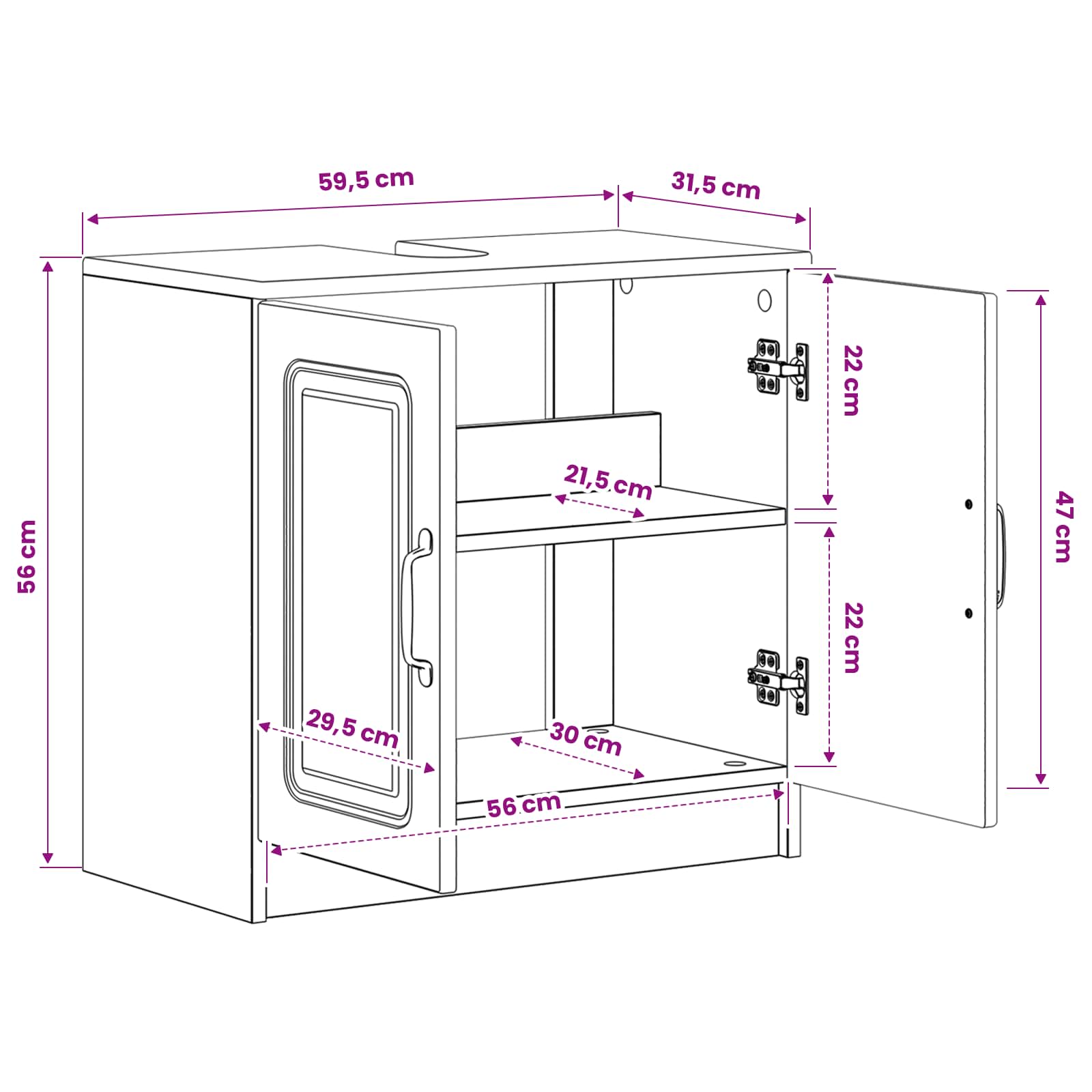 vidaXL Badkamer wastafelkast UTRECHT Wit 59,5 x 31,5 x 59 cm