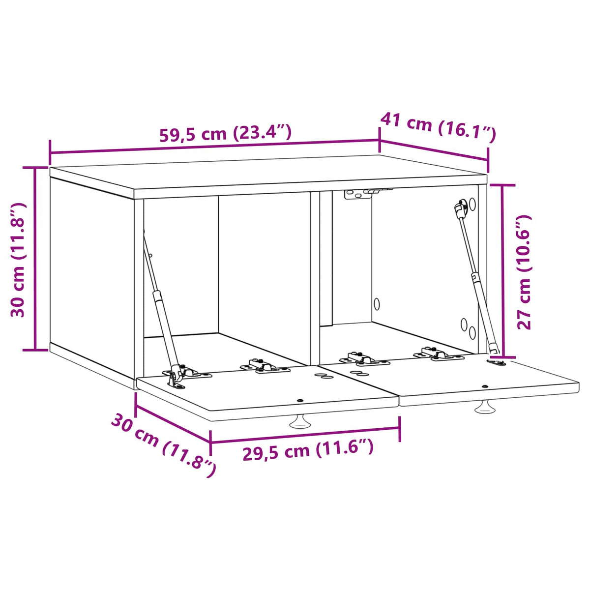 vidaXL Wandbeugel TV-kast Zwart 59,5 x 41 x 30 cm Bewerkt hout