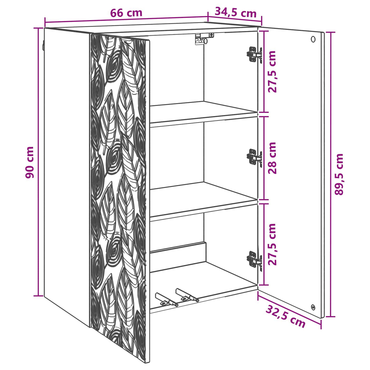 vidaXL Wandkast Wit 66 x 34,5 x 90 cm Bewerkt hout