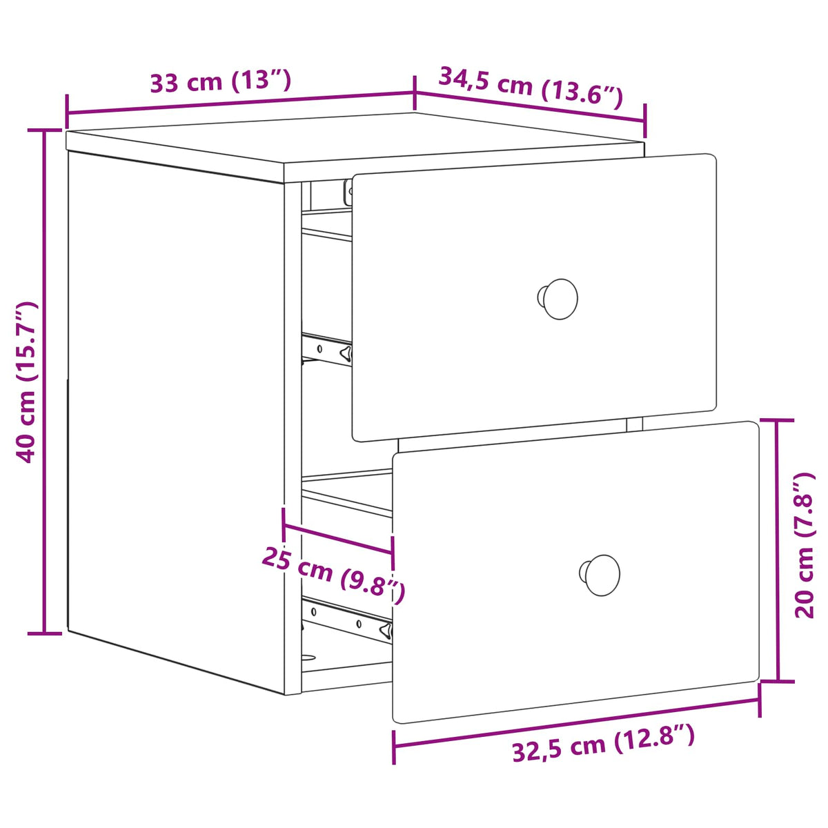 vidaXL Wandbeugel Bedkast 2 pcs Wit 34,5 x 33 x 40 cm Bewerkt hout