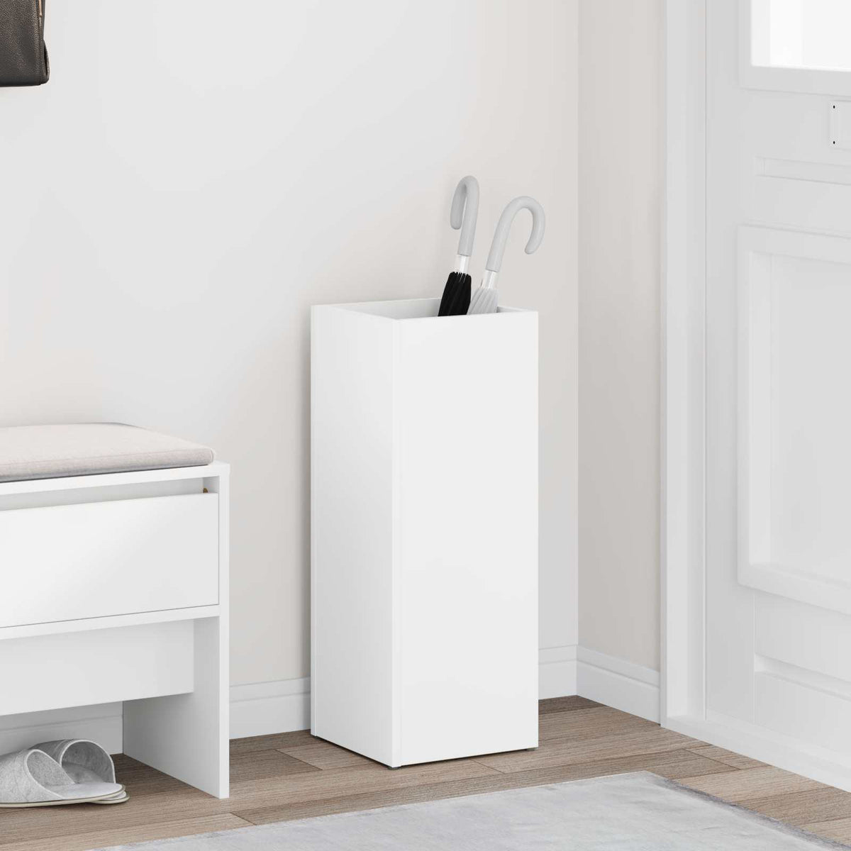 vidaXL Paraplu Standaard met opslag Wit 25 x 24,5 x 64 cm Bewerkt hout