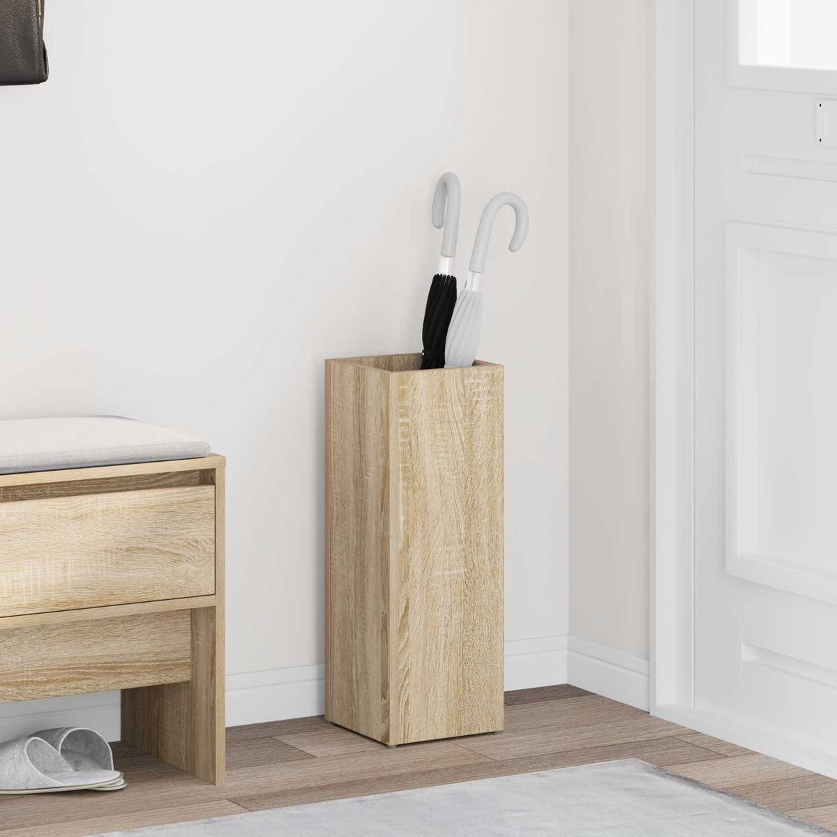 vidaXL Paraplu Standaard met opslag Wit 40 x 20 x 55,5 cm Bewerkt hout