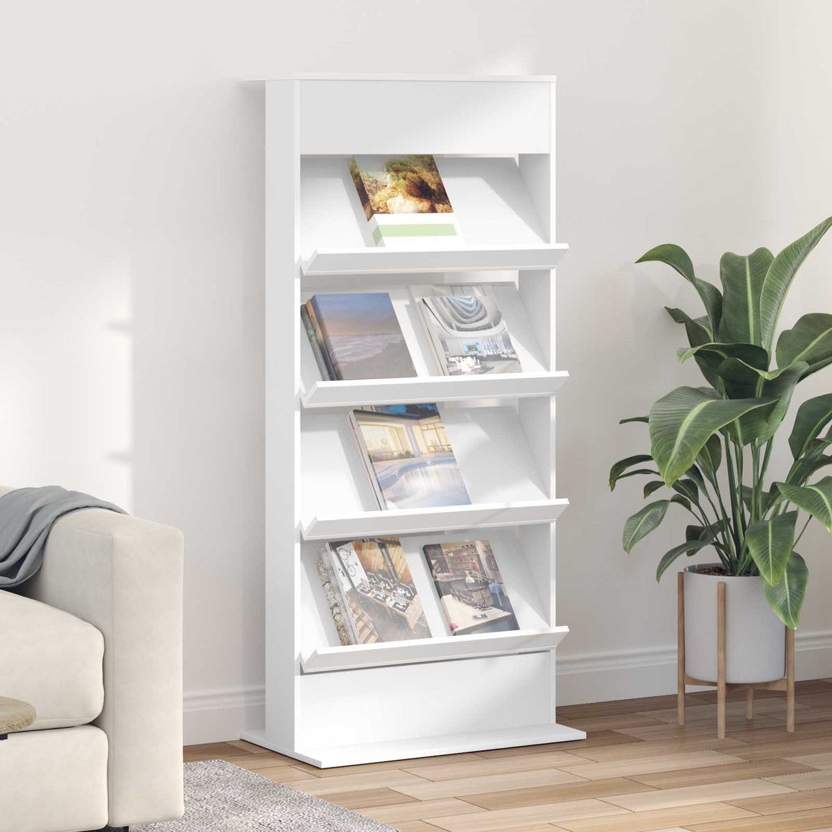 vidaXL Tijdschrift Rek met plank Wit 70 x 41 x 156 cm Bewerkt hout